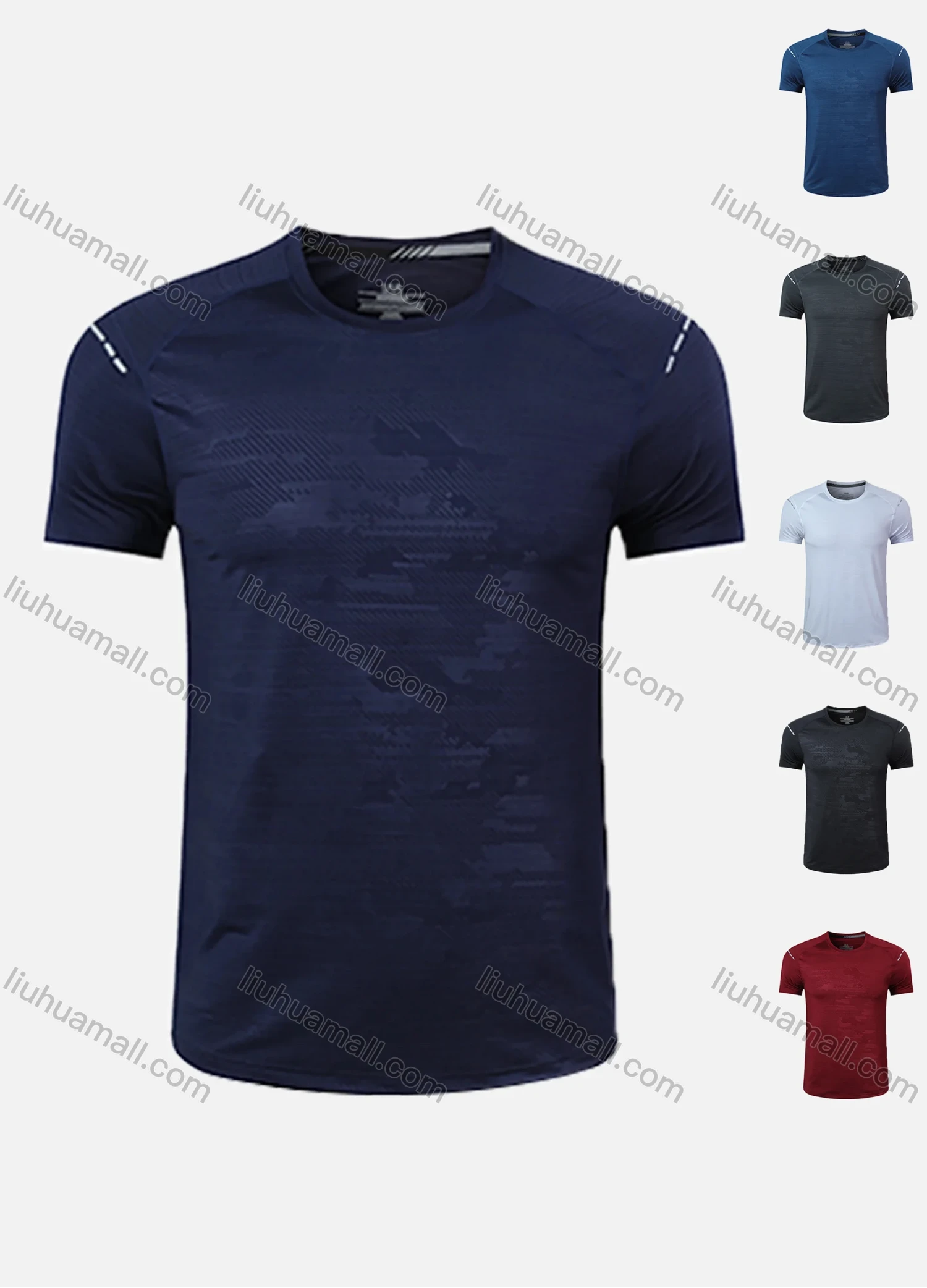 Wholesale Men's 180g Quick Dry Comfy Workout Plain Reflective Stripes Athletic T-Shirt 8362# - Liuhuamall