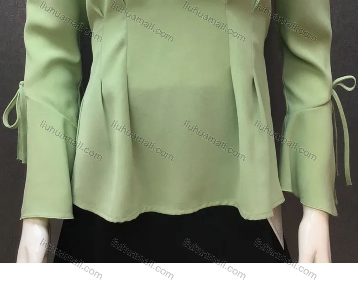 Wholesale Women's Casual V Neck Long Sleeve Button Decor Ruched Bow Knot Plain Blouse - Liuhuamall