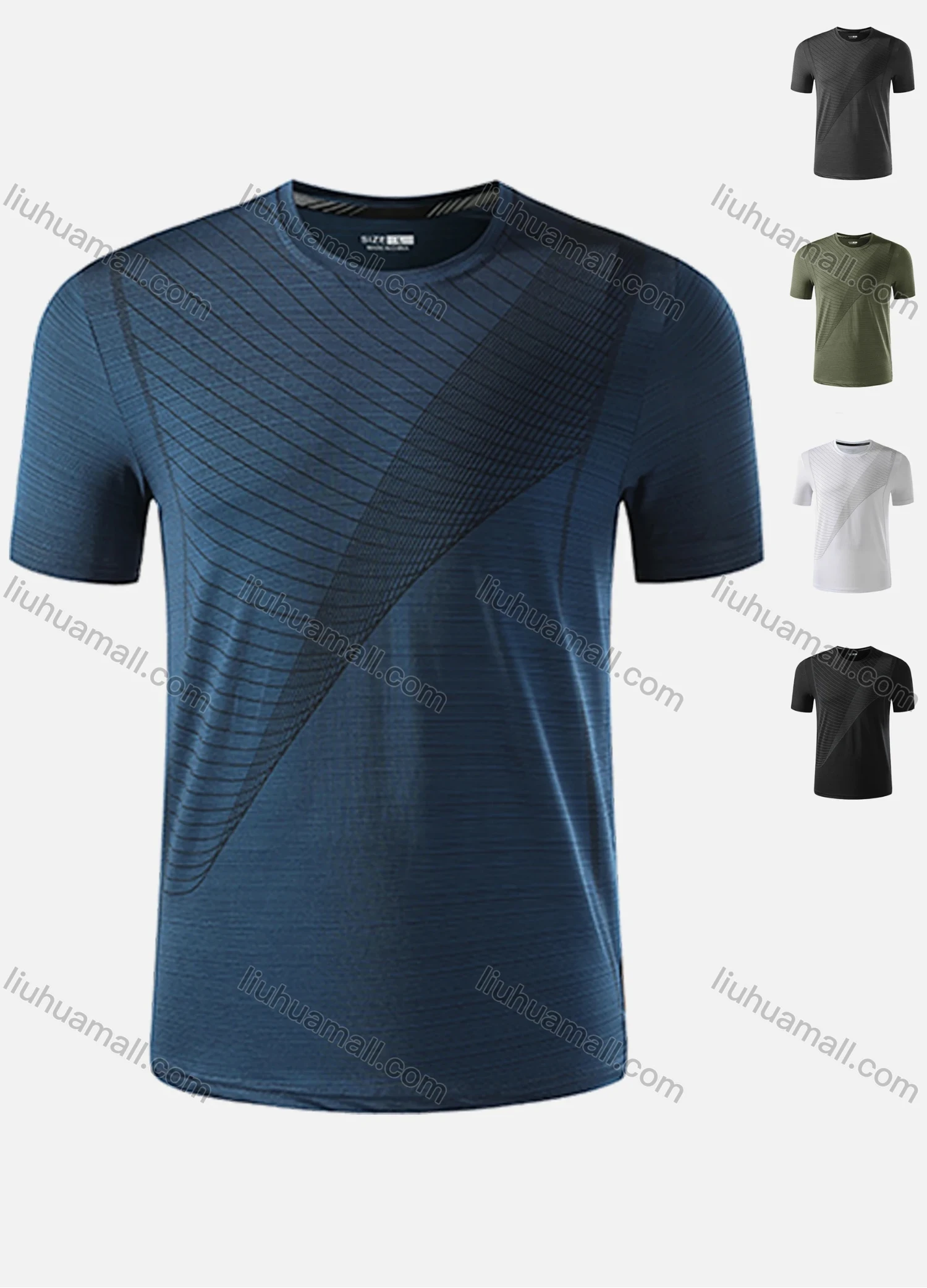 Wholesale Men's 180g Quick Dry Comfy Workout Striped Athletic T-Shirt 8371# - Liuhuamall
