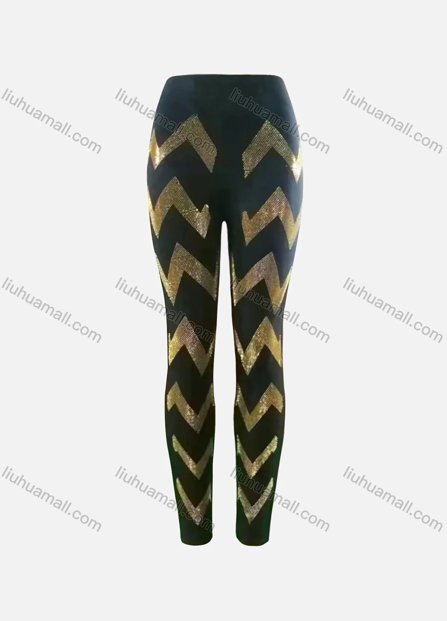Wholesale Women's Casual High Waist Gold Rhinestone Line Print Leggings 177837# - Liuhuamall
