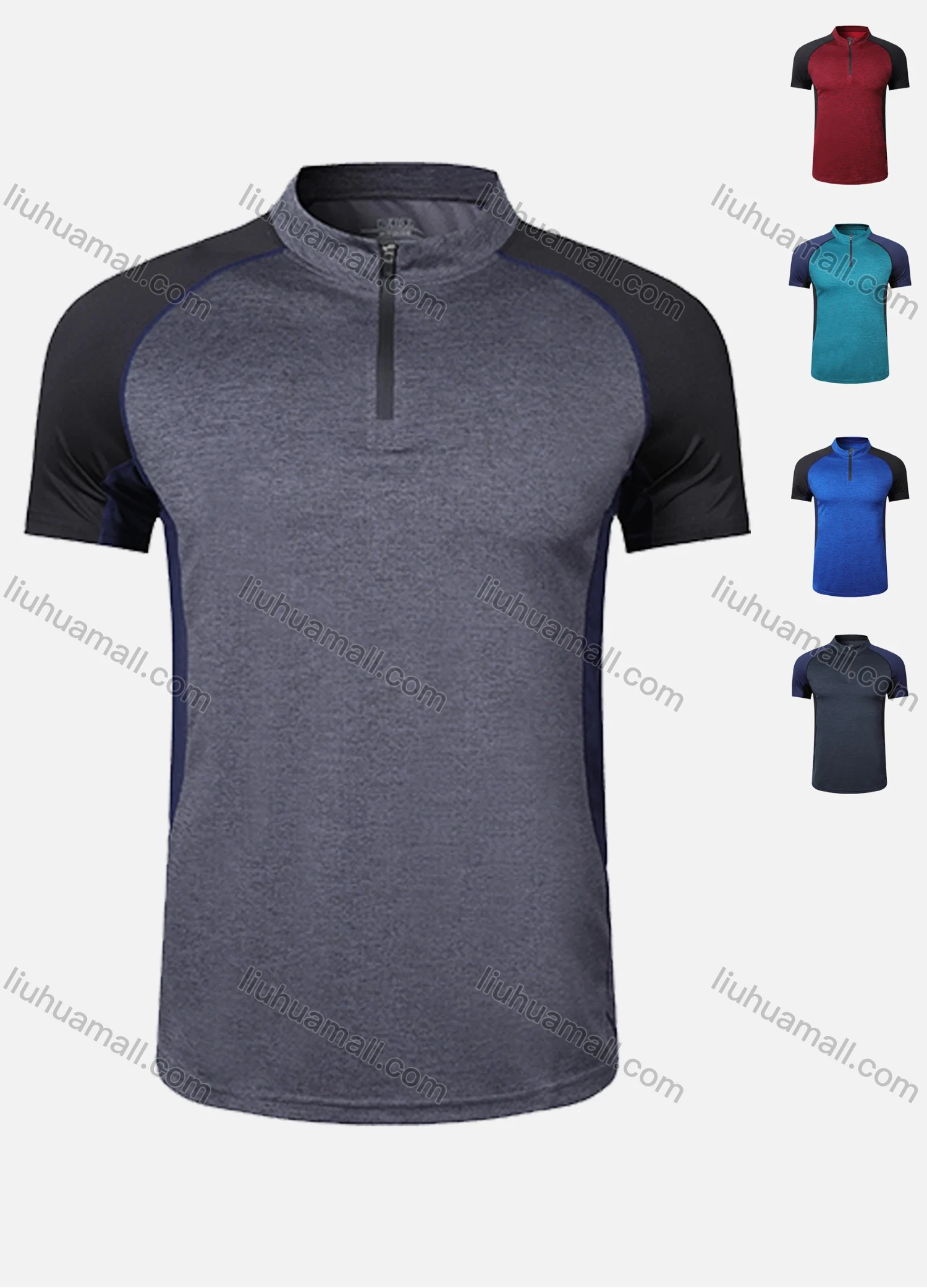 Wholesale Men's 120g Quick Dry Workout Half Zip Colorblock Athletic T-Shirt 803# - Liuhuamall