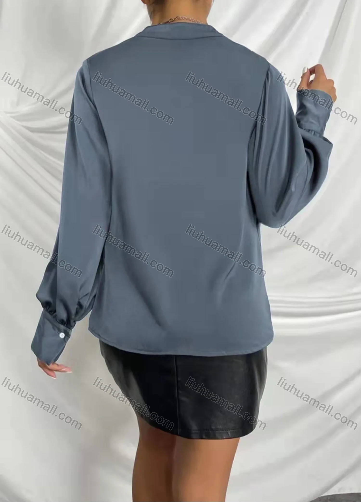 Wholesale Women's Elegant Cowl Neck Lantern Sleeve Plain Blouse AY061# - Liuhuamall