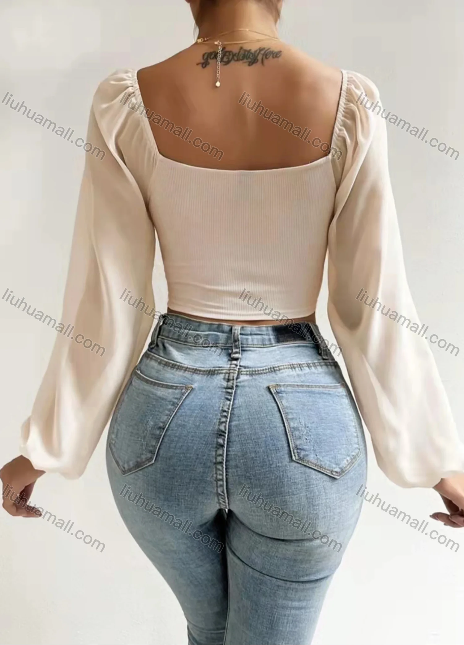 Wholesale Women's Sweetheart Neck Lantern Sleeve Drawstring Ruched Plain Crop Blouse AY095# - Liuhuamall