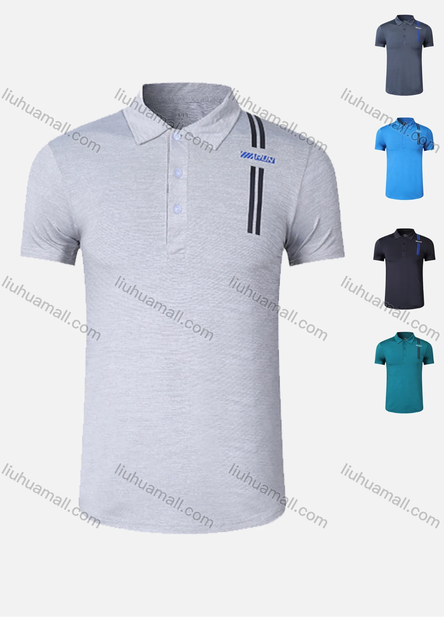 Wholesale Men's 120g Quick Dry Workout Letter Striped Athletic Polo Shirt 902# - Liuhuamall