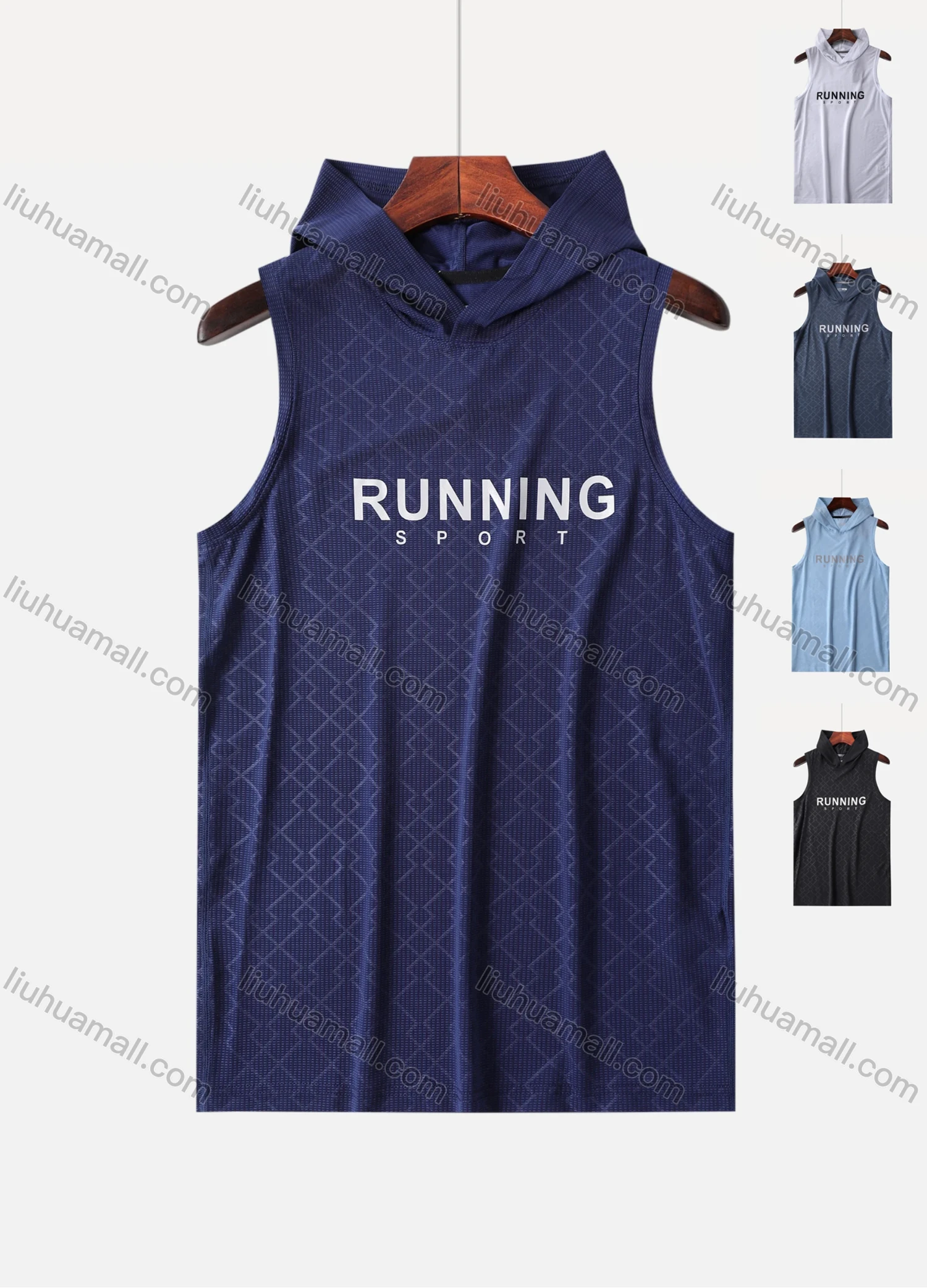 Wholesale Men's Workout Hooded Letter Slogan Jacquard Athletic Tank Top 3312# - Liuhuamall