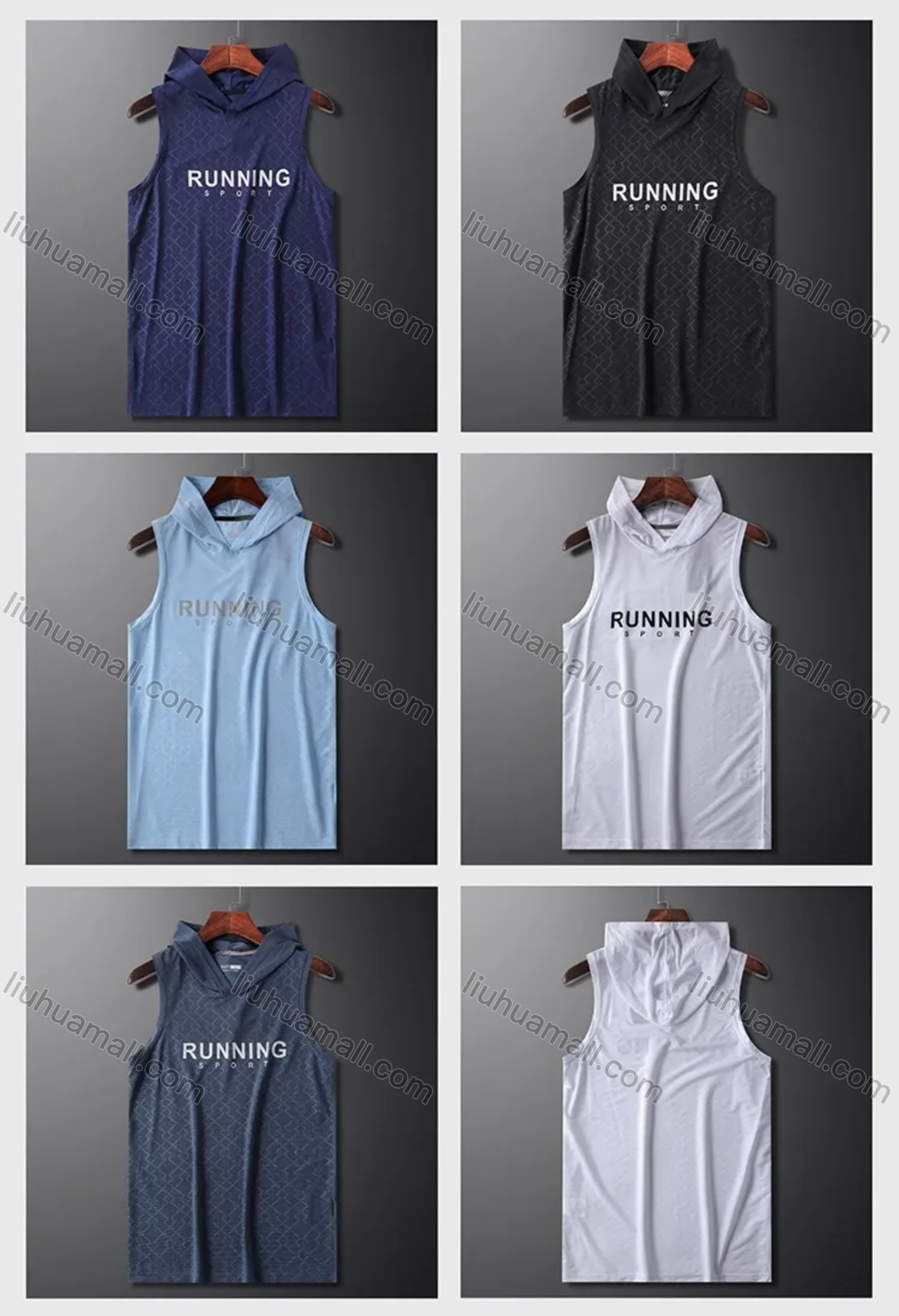 Wholesale Men's Workout Hooded Letter Slogan Jacquard Athletic Tank Top 3312# - Liuhuamall