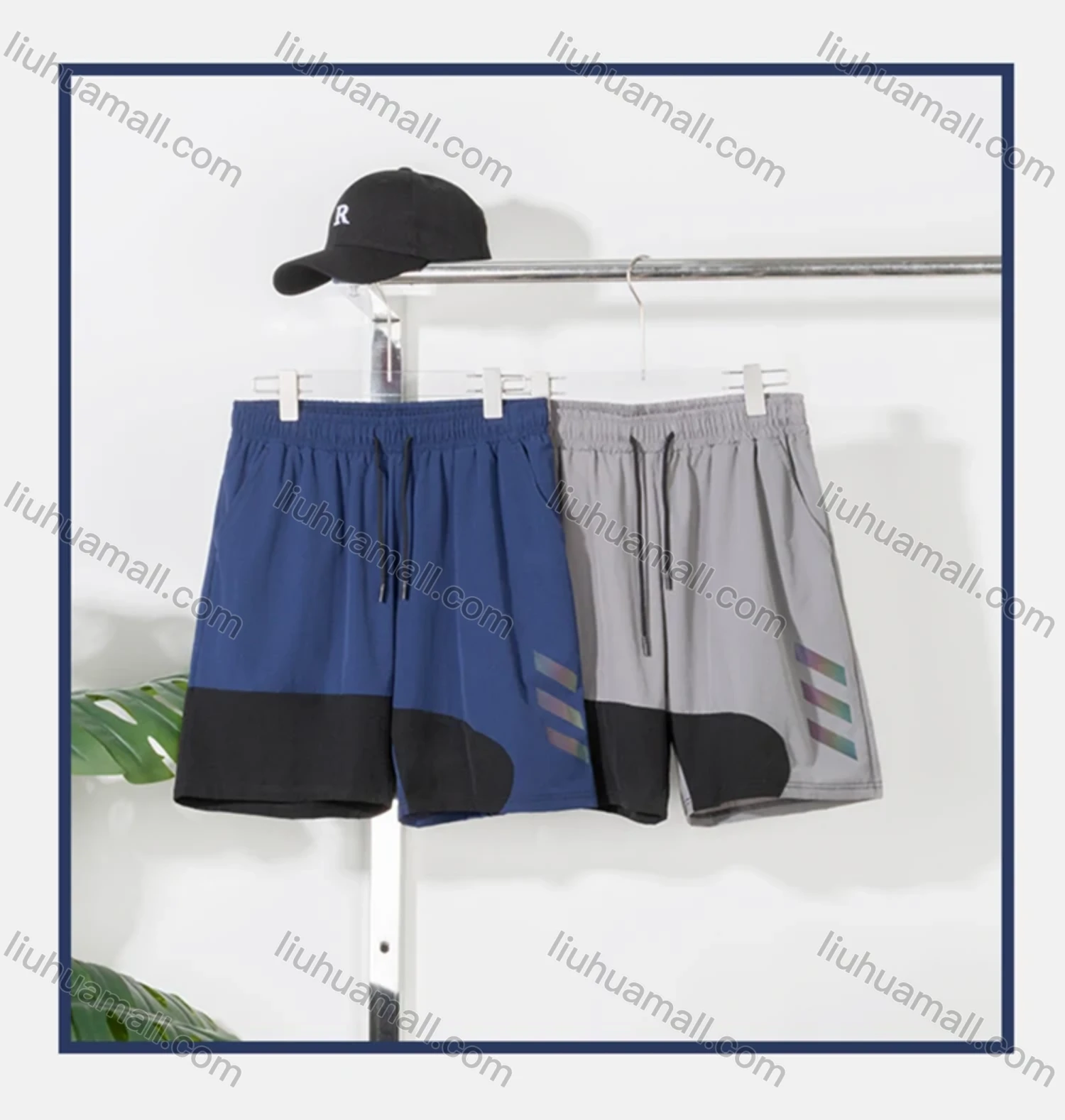 Wholesale Men's Athletic Workout Reflective Stripes Colorblock Shorts With Zipper Pockets - Liuhuamall