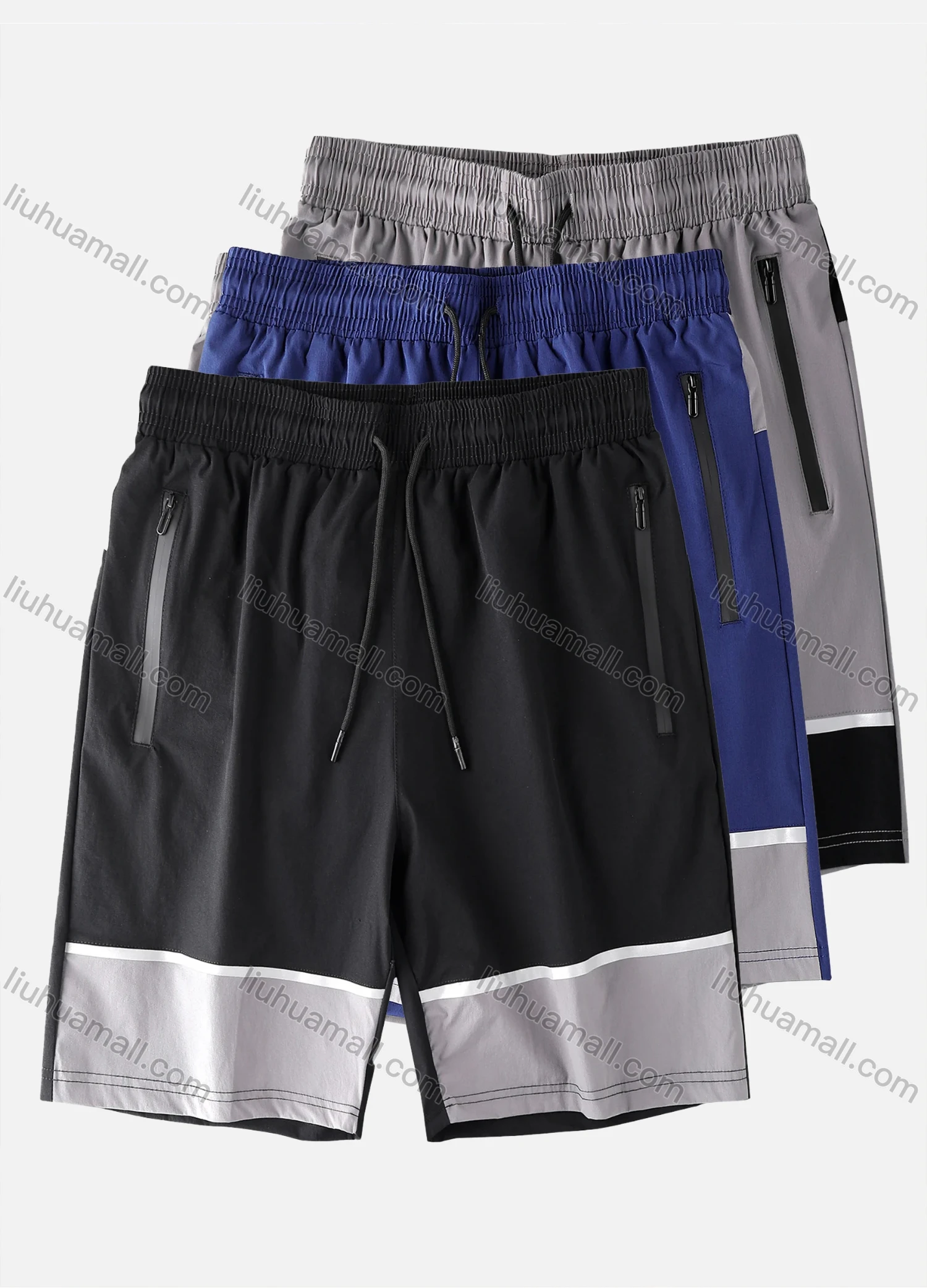 Wholesale Men's Performance Workout Colorblock Athletic Shorts With Zip Pockets A025# - Liuhuamall