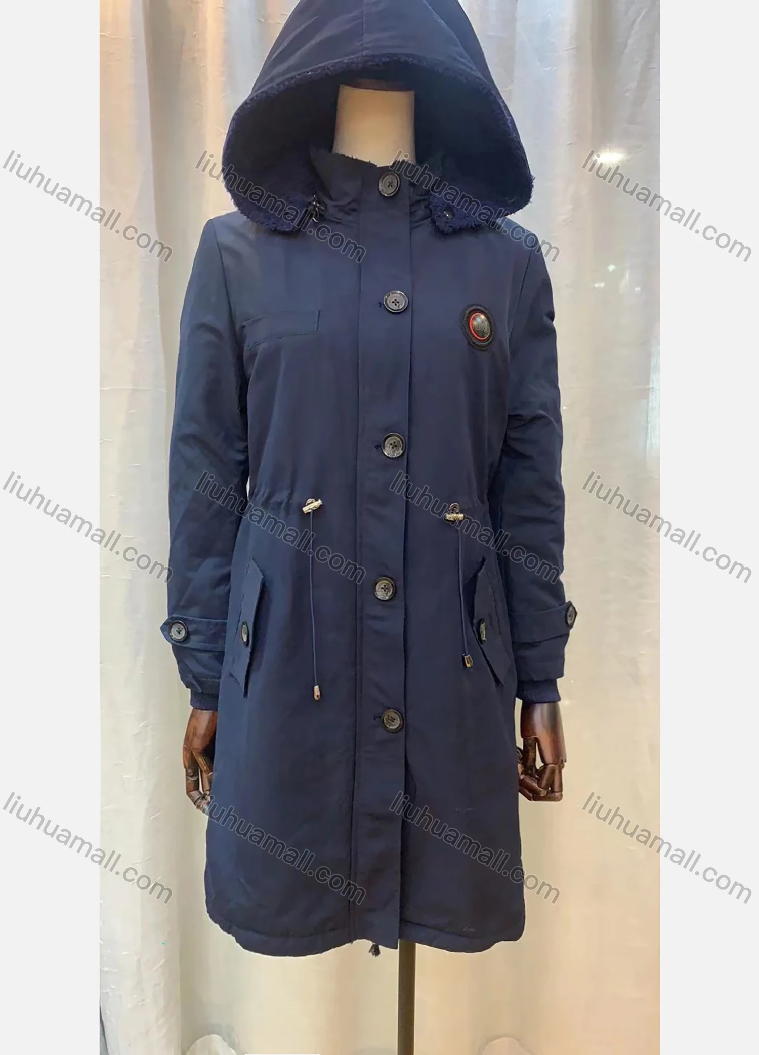 Wholesale Women's Hooded Fleece Lined Buttons Labelled Drawstring Pockets Buckled Cuff Coat - Liuhuamall