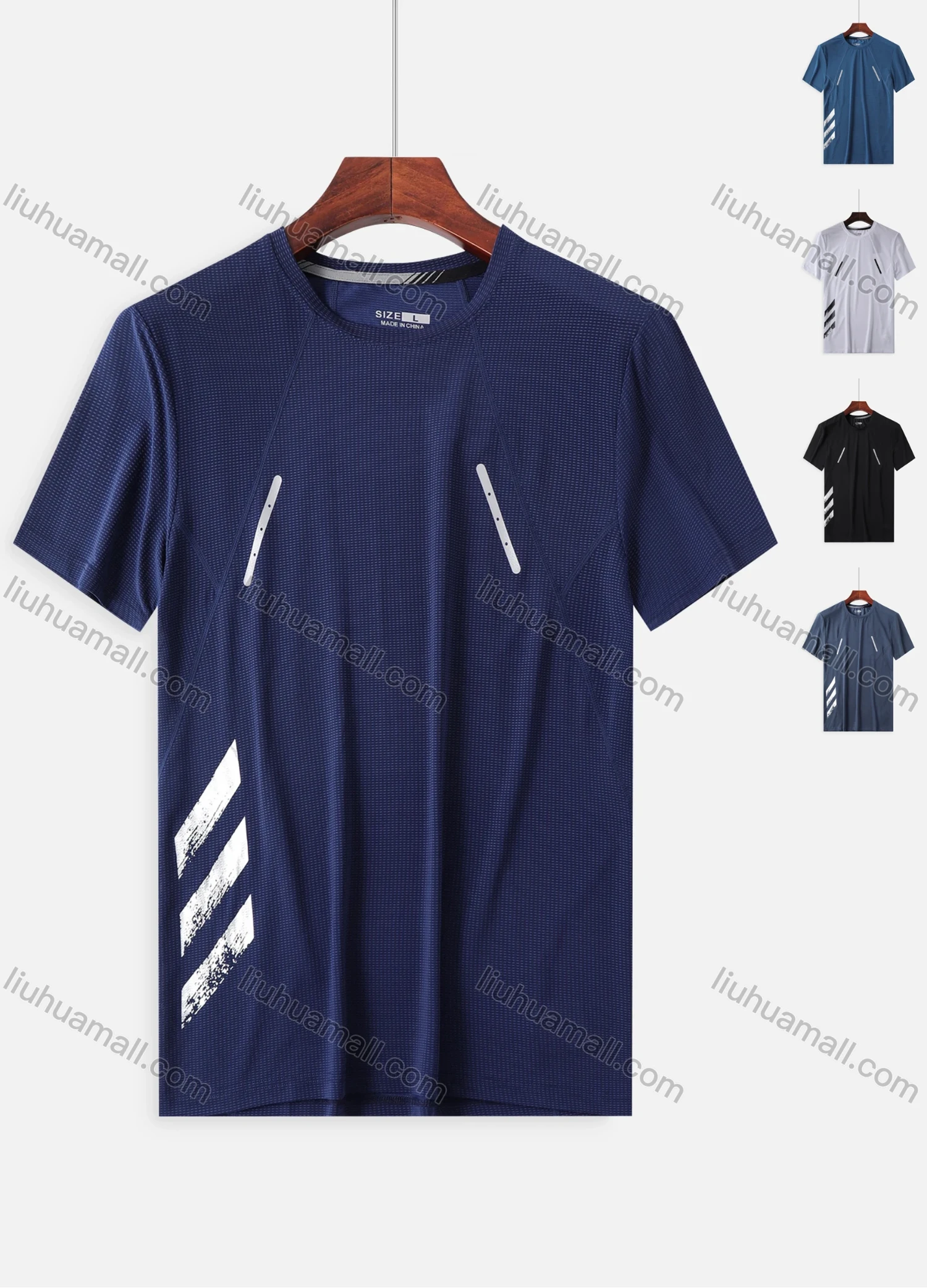 Wholesale Men's Quick Dry Workout Running Reflective Stripes Plain Jacquard Athletic T-Shirt 6620# - Liuhuamall
