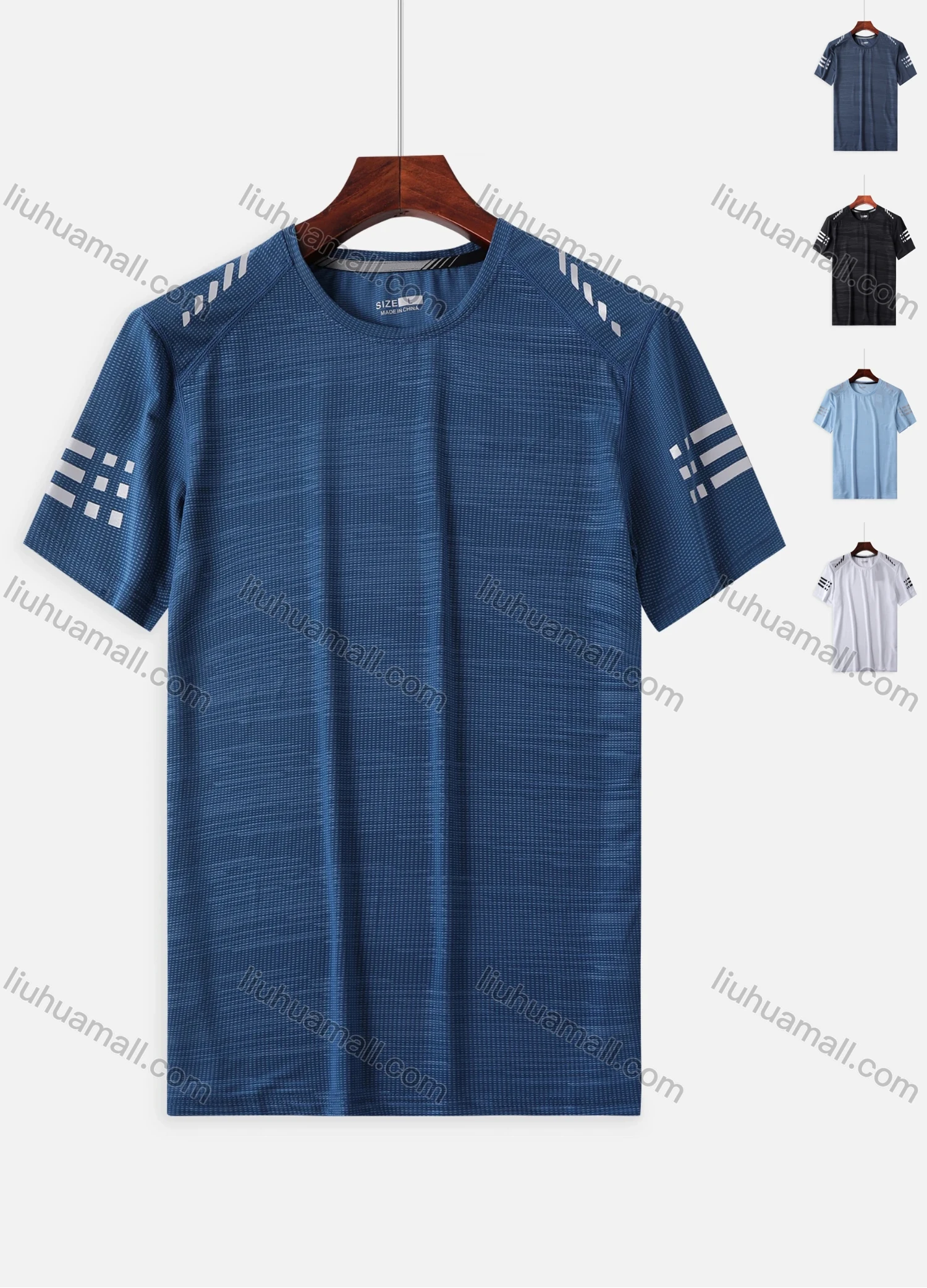 Wholesale Men's Quick Dry Workout Running Reflective Stripes Plain Jacquard Athletic T-Shirt 6623# - Liuhuamall