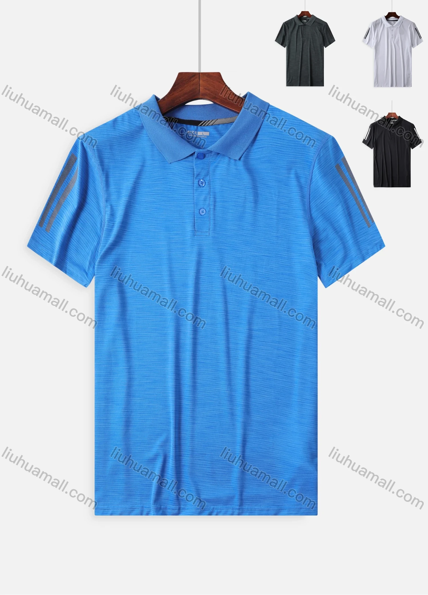 Wholesale Men's Quick Dry Workout Button Front Plain Reflective Stripes Polo Shirts 6651# - Liuhuamall
