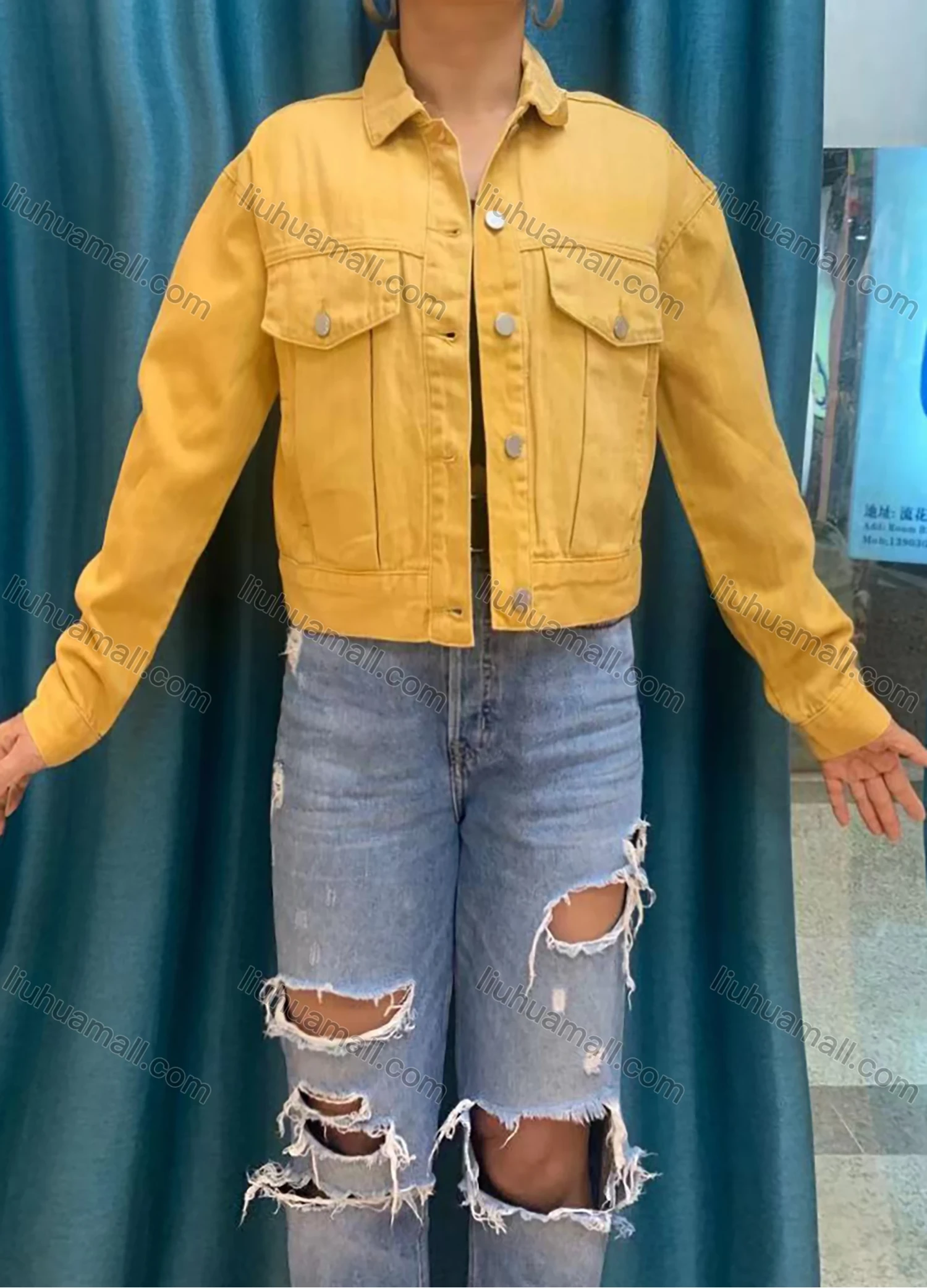 Wholesale Women's Collared Drop Shoulder Buttons Flap Pockets Plain Jacket - Liuhuamall