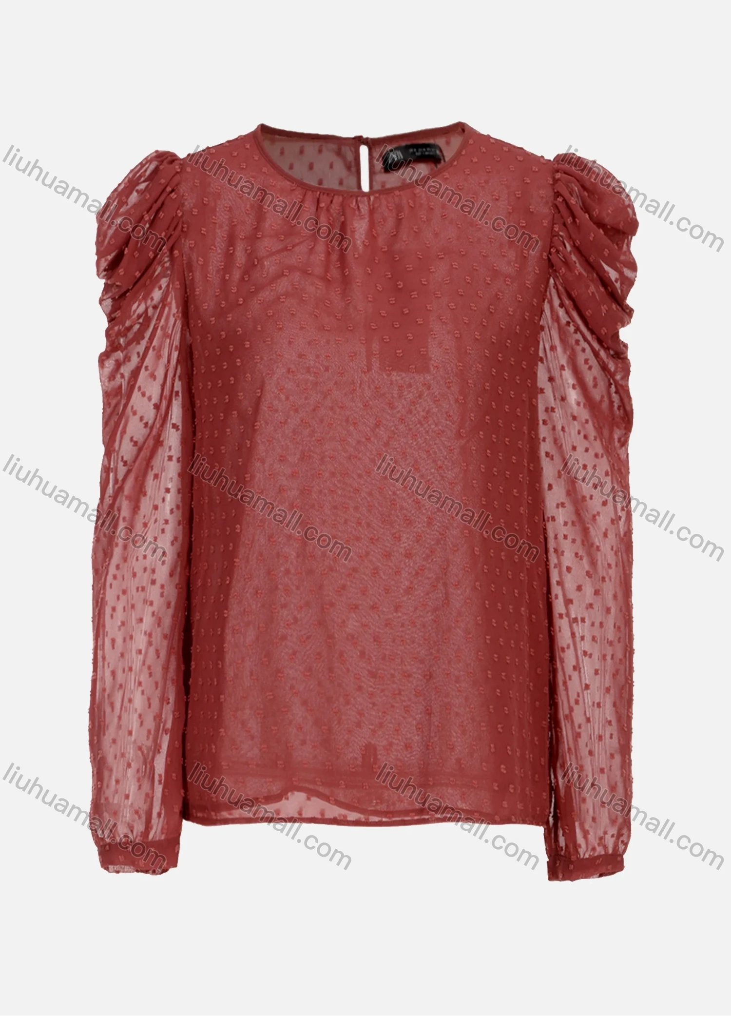 Wholesale Women's Casual Round Neck Cowl Sleeve Sheer Mesh Swiss Dot Tops 248695# - Liuhuamall