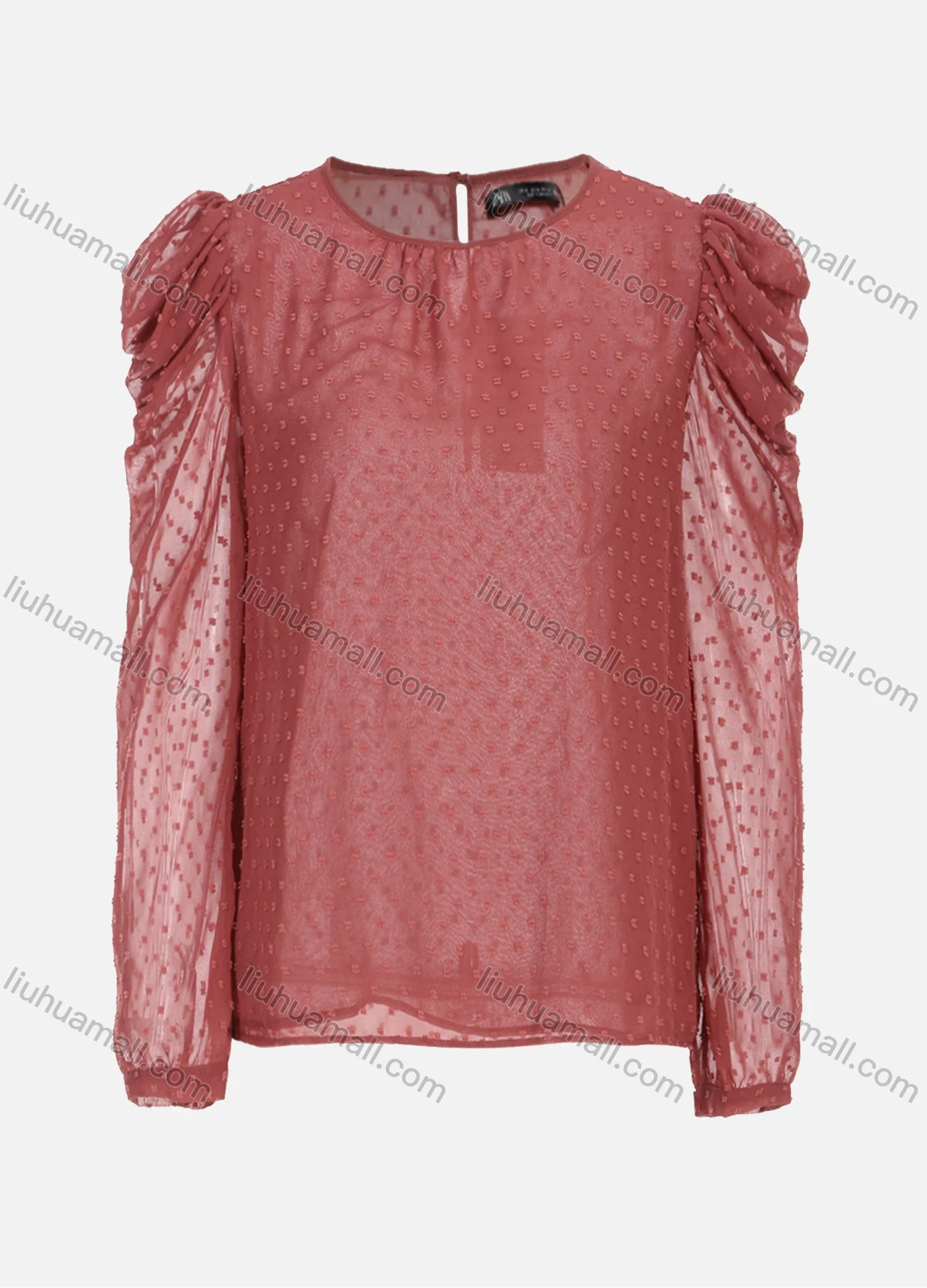 Wholesale Women's Casual Round Neck Cowl Sleeve Sheer Mesh Swiss Dot Tops 248695# - Liuhuamall