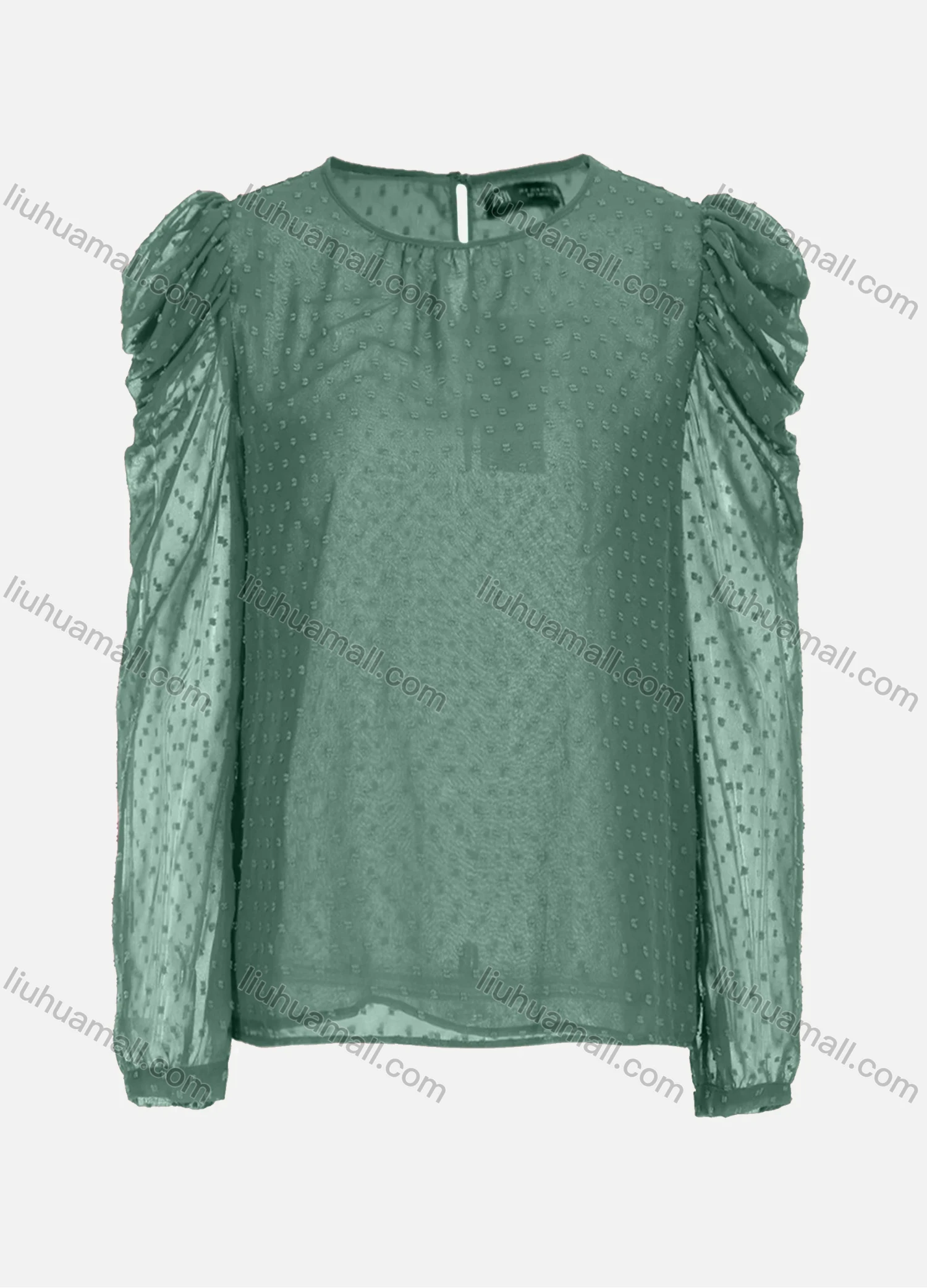 Wholesale Women's Casual Round Neck Cowl Sleeve Sheer Mesh Swiss Dot Tops 248695# - Liuhuamall