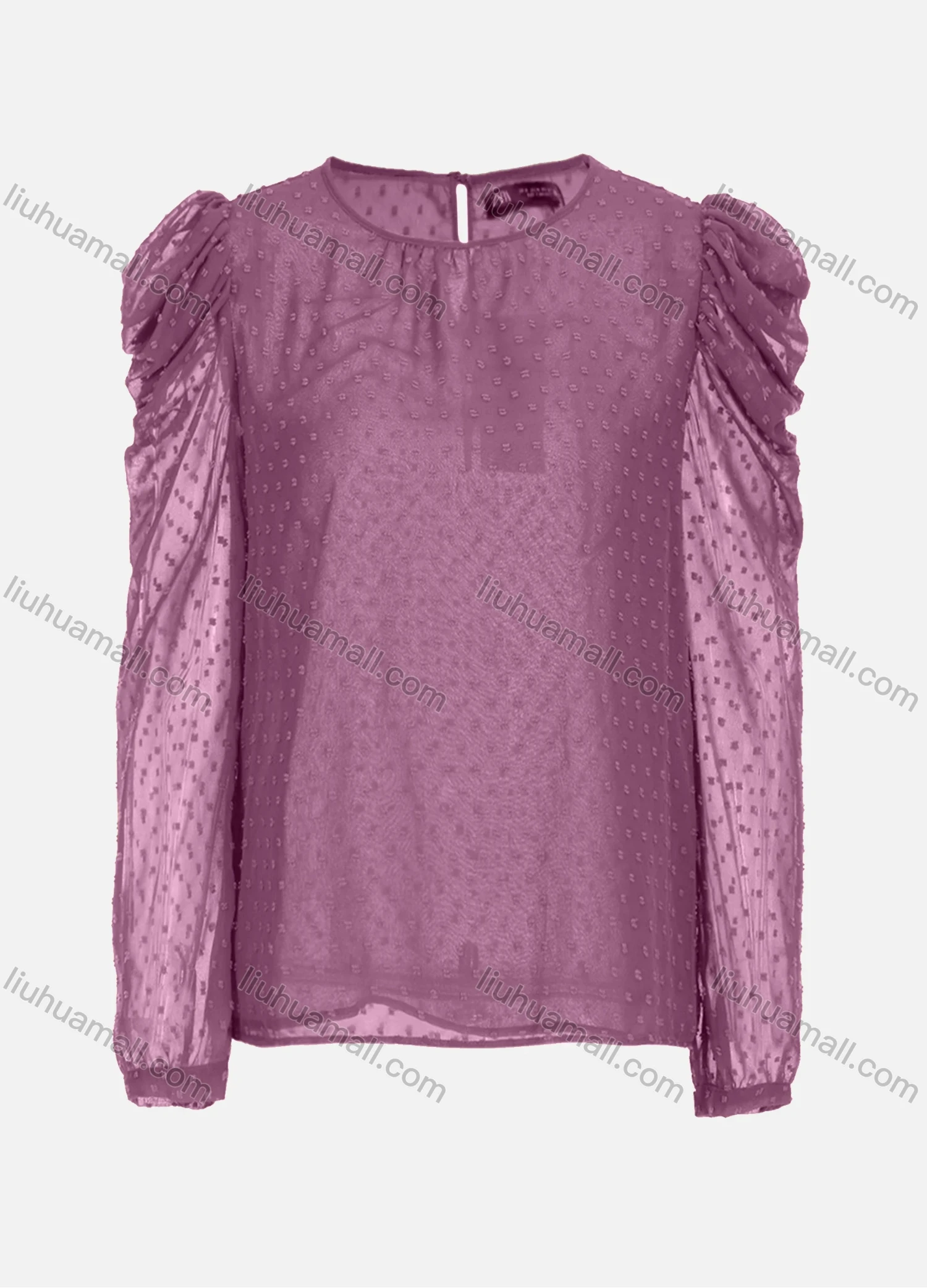 Wholesale Women's Casual Round Neck Cowl Sleeve Sheer Mesh Swiss Dot Tops 248695# - Liuhuamall