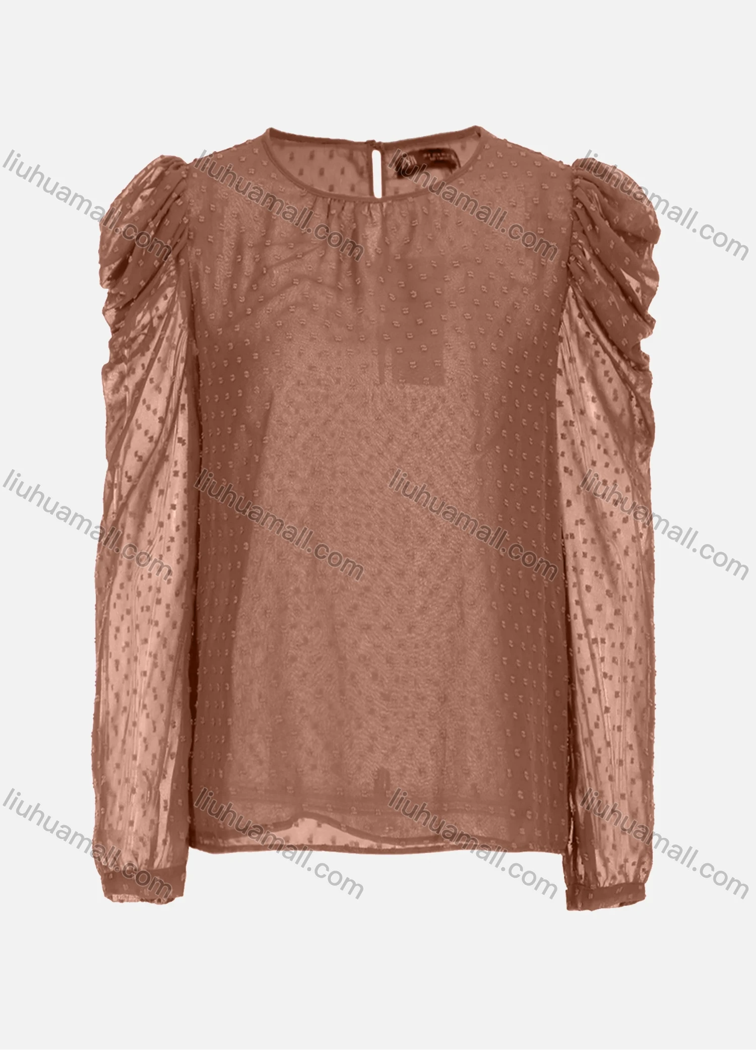 Wholesale Women's Casual Round Neck Cowl Sleeve Sheer Mesh Swiss Dot Tops 248695# - Liuhuamall