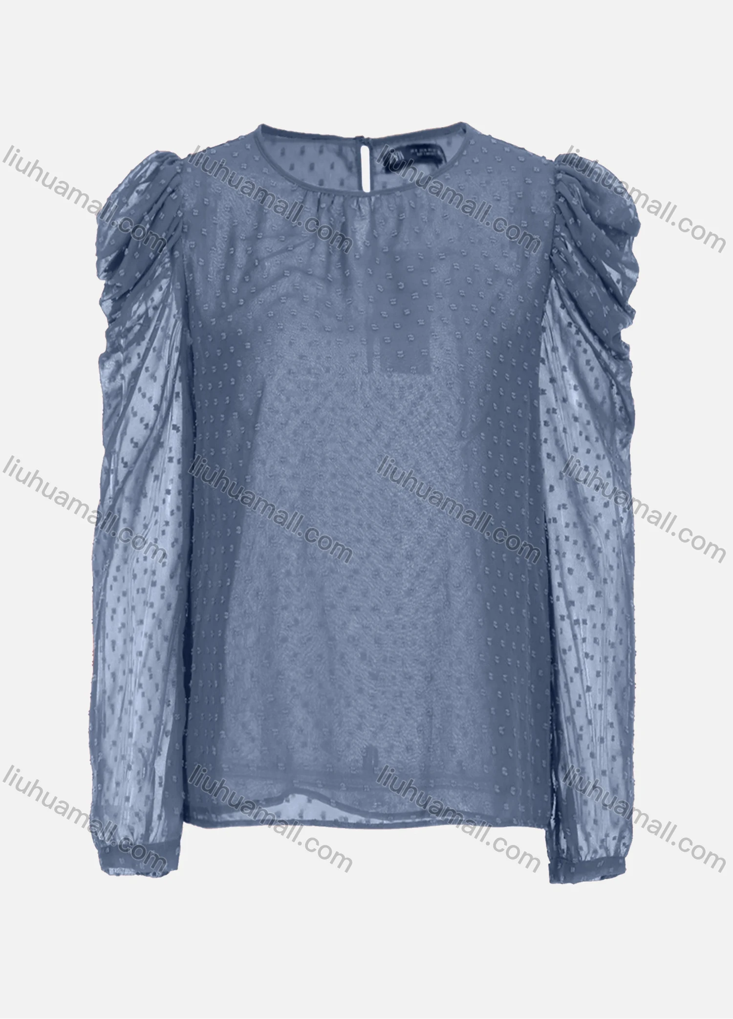 Wholesale Women's Casual Round Neck Cowl Sleeve Sheer Mesh Swiss Dot Tops 248695# - Liuhuamall