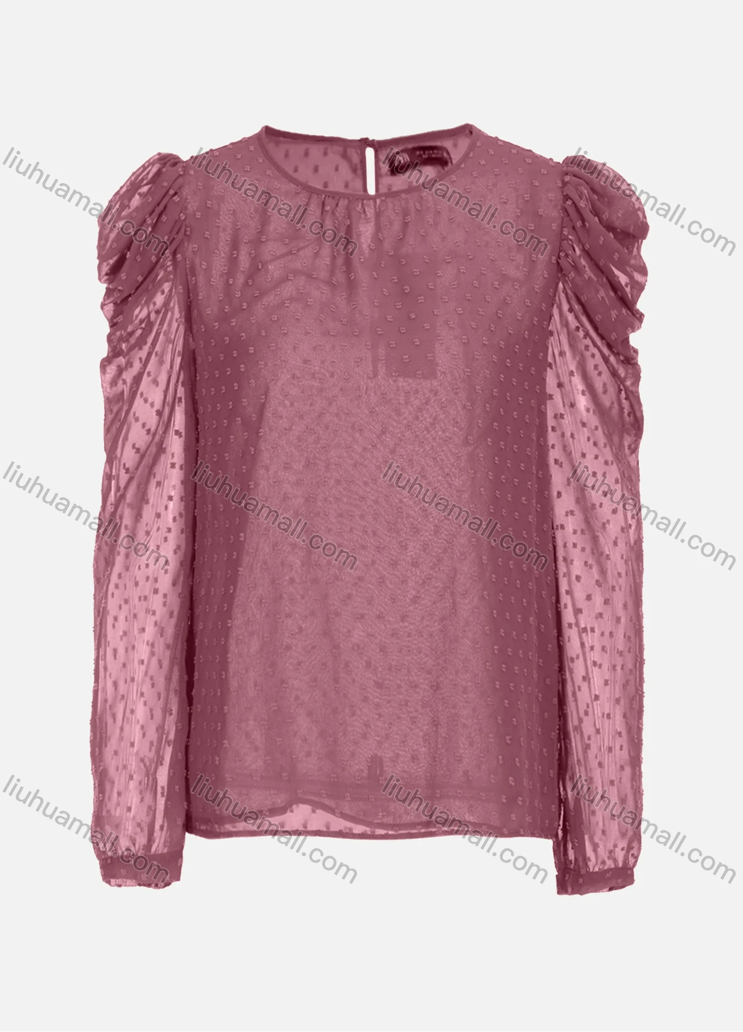 Wholesale Women's Casual Round Neck Cowl Sleeve Sheer Mesh Swiss Dot Tops 248695# - Liuhuamall