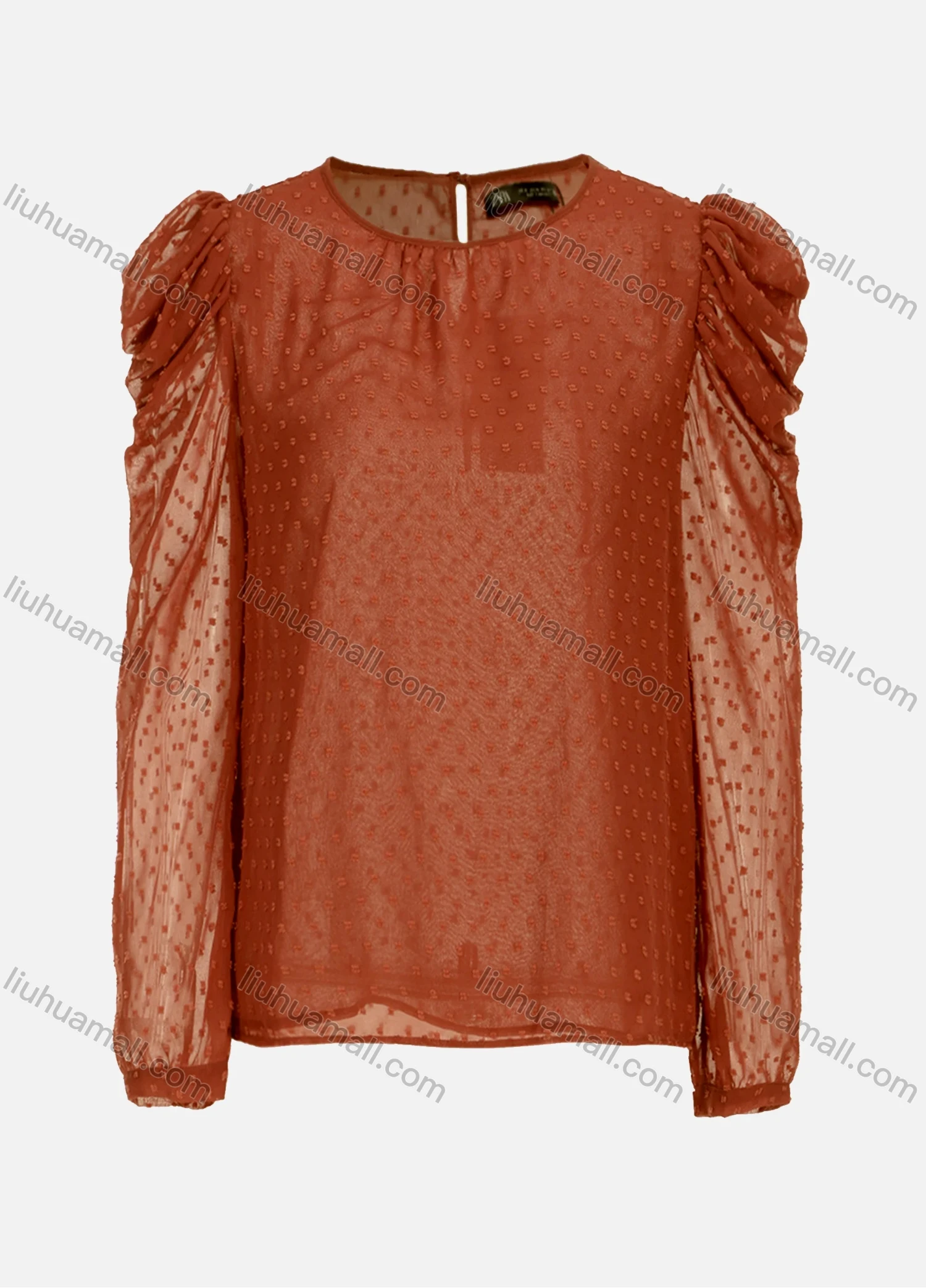 Wholesale Women's Casual Round Neck Cowl Sleeve Sheer Mesh Swiss Dot Tops 248695# - Liuhuamall