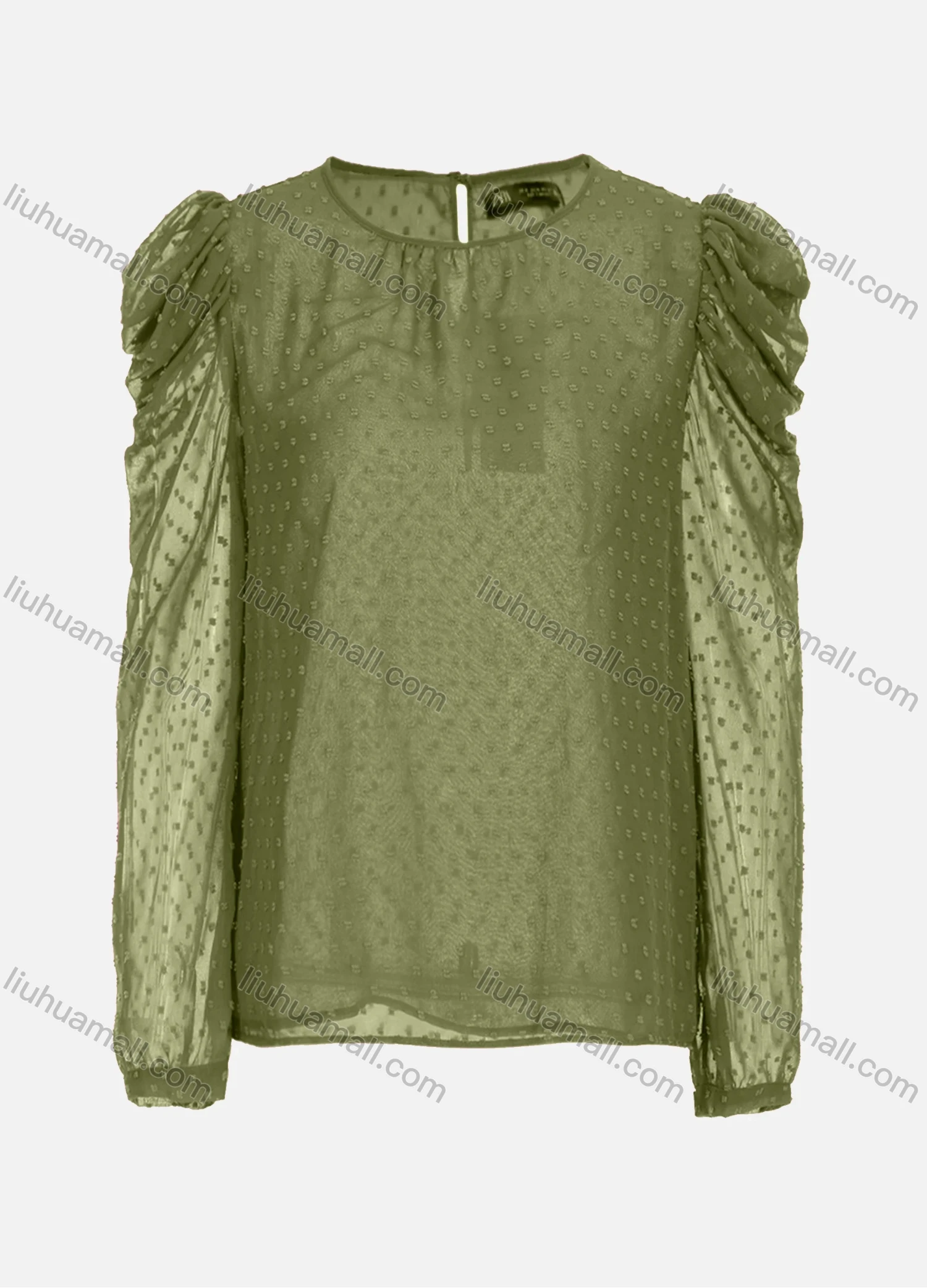 Wholesale Women's Casual Round Neck Cowl Sleeve Sheer Mesh Swiss Dot Tops 248695# - Liuhuamall