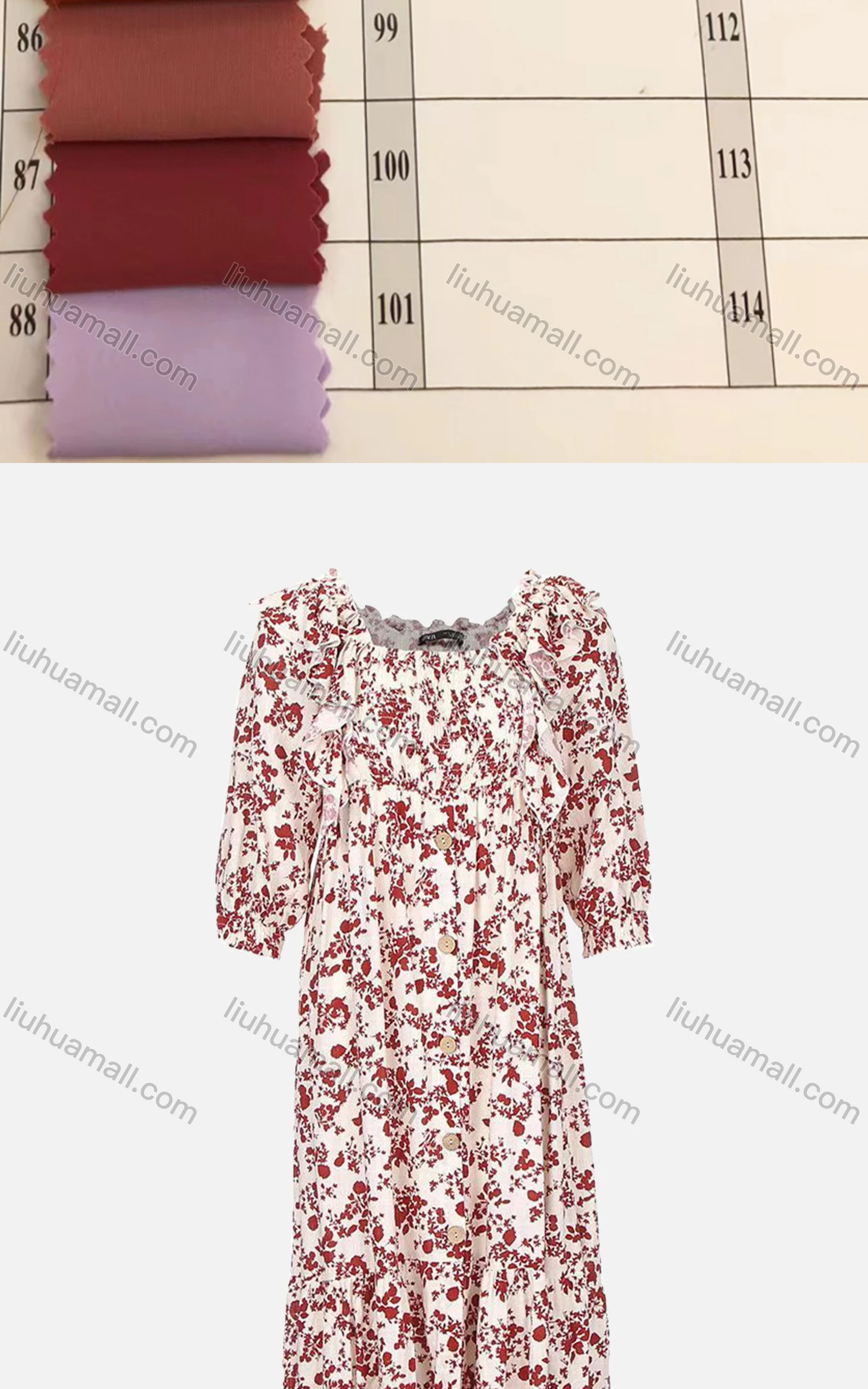 Wholesale Women's Casual Bateau Neck 3/4 Sleeve Floral Print Single Breasted Midi Dress 271315# - Liuhuamall