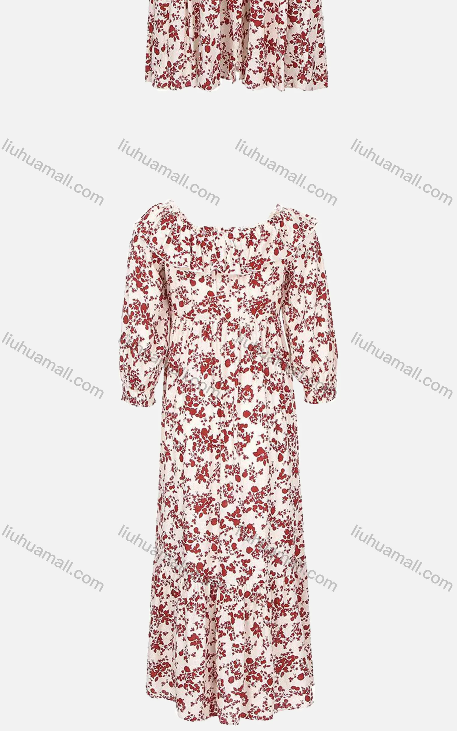 Wholesale Women's Casual Bateau Neck 3/4 Sleeve Floral Print Single Breasted Midi Dress 271315# - Liuhuamall