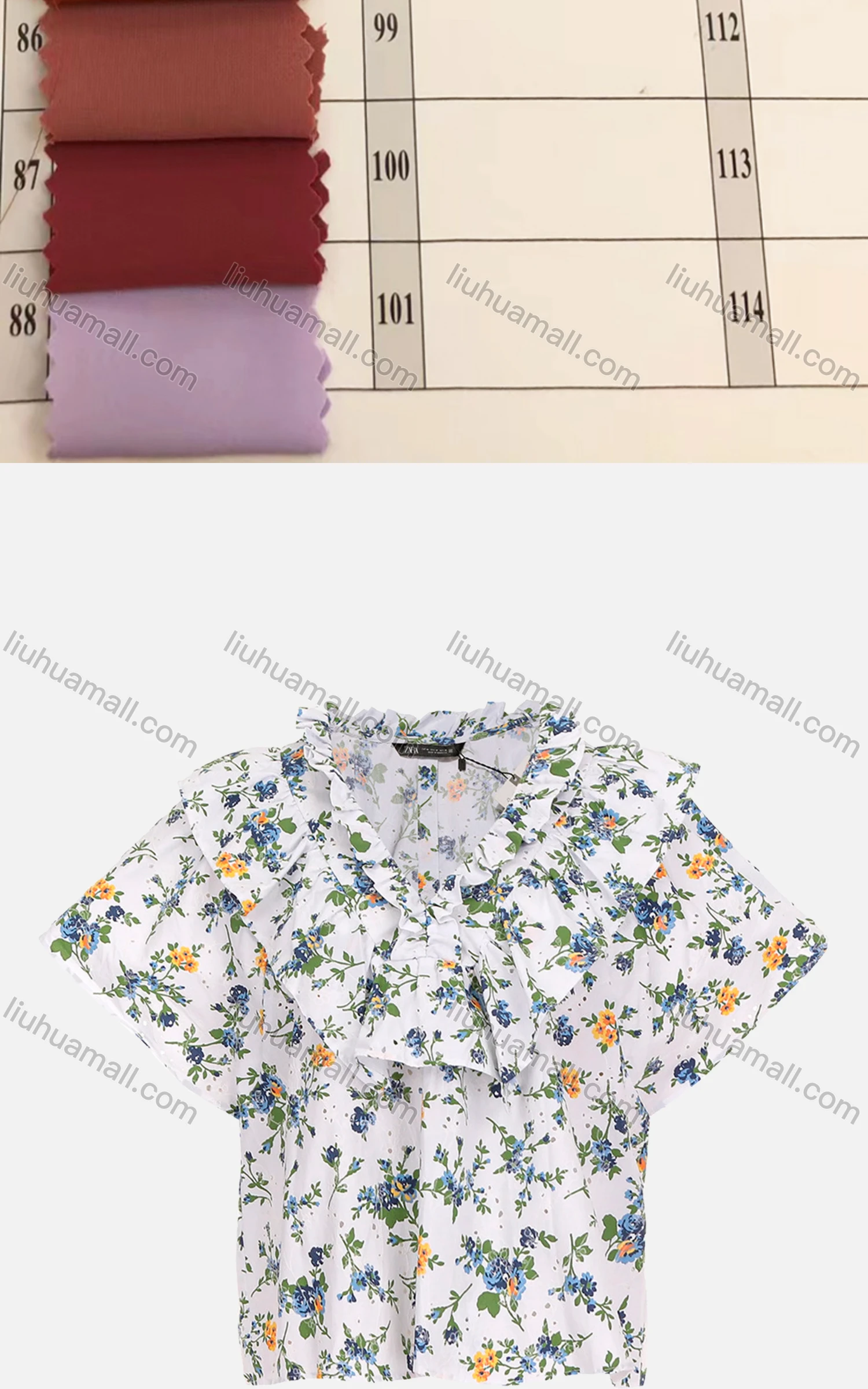 Wholesale Women's Casual V Neck Ruffle Trim Bat Sleeve Floral Print Blouse - Liuhuamall