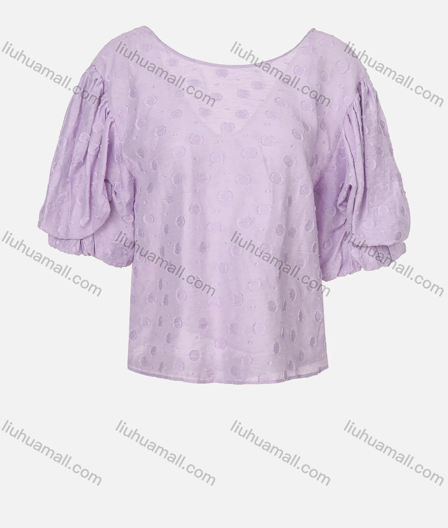 Wholesale Women's Casual V Neck Petal Half Sleeve Ruched Embroidery Print Plain Top - Liuhuamall