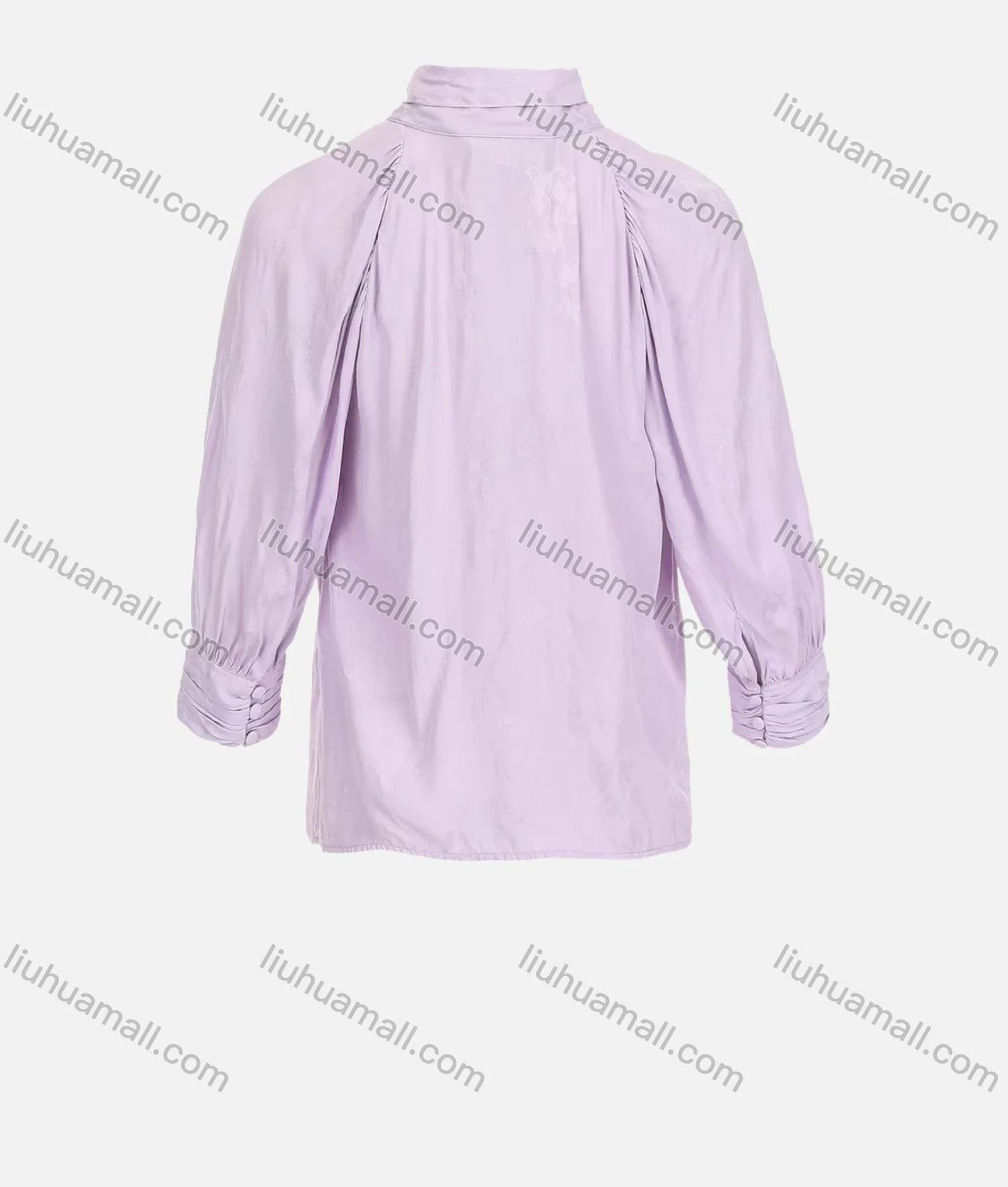 Wholesale Women's Casual Lantern Sleeve Tie Neck Ruched Cutout Plain Blouse - Liuhuamall