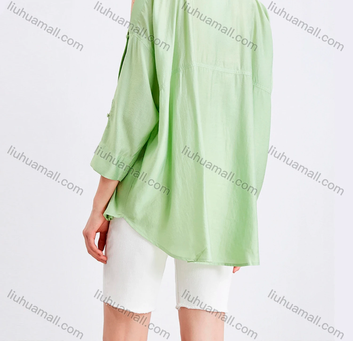 Wholesale Women's Fashion Collared 3/4 Sleeve Cold Shoulder Button Down Plain Blouse - Liuhuamall