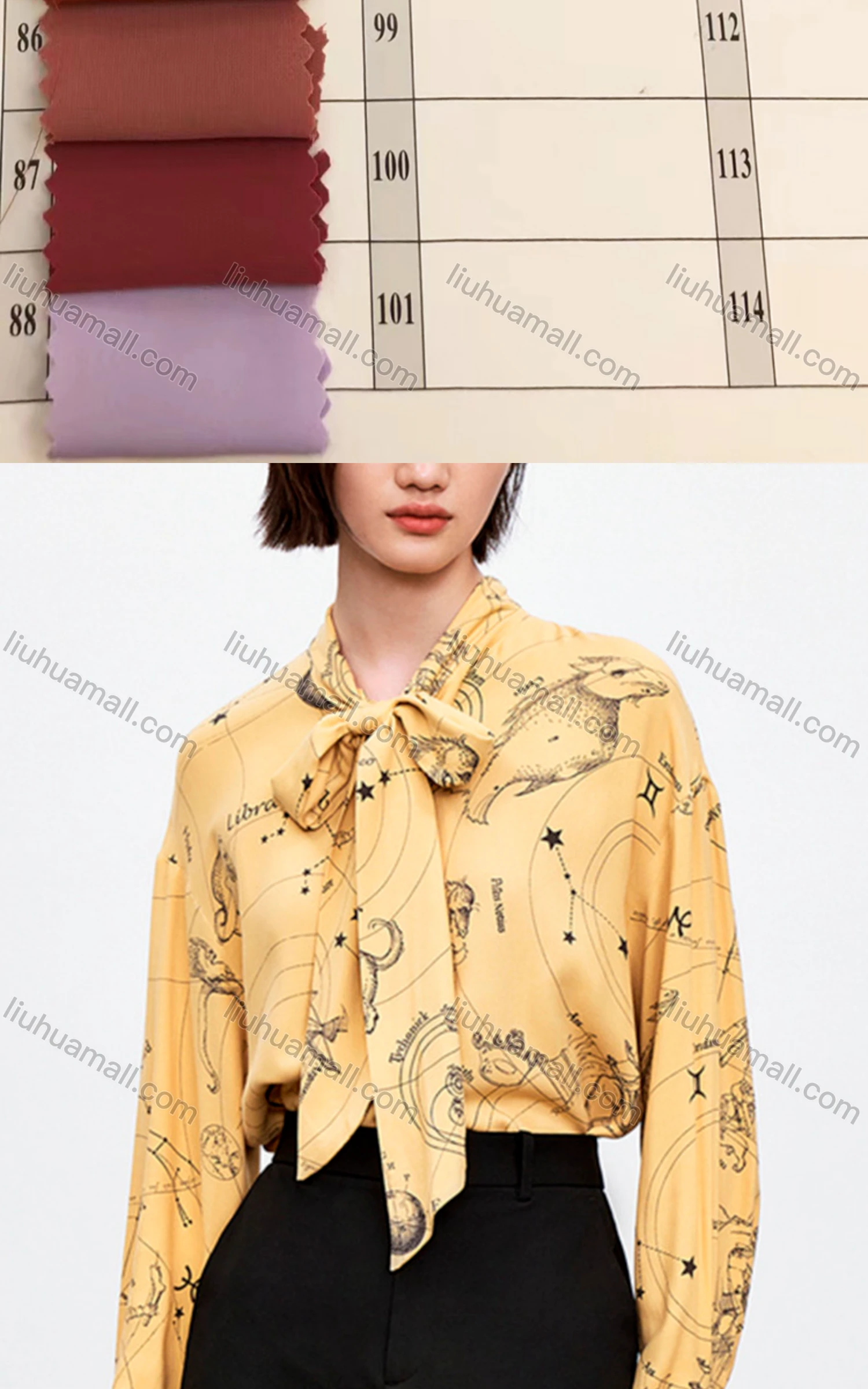 Wholesale Women's Fashion Tie Neck Long Sleeve Baroque Print Button Down Shirt 574558# - Liuhuamall