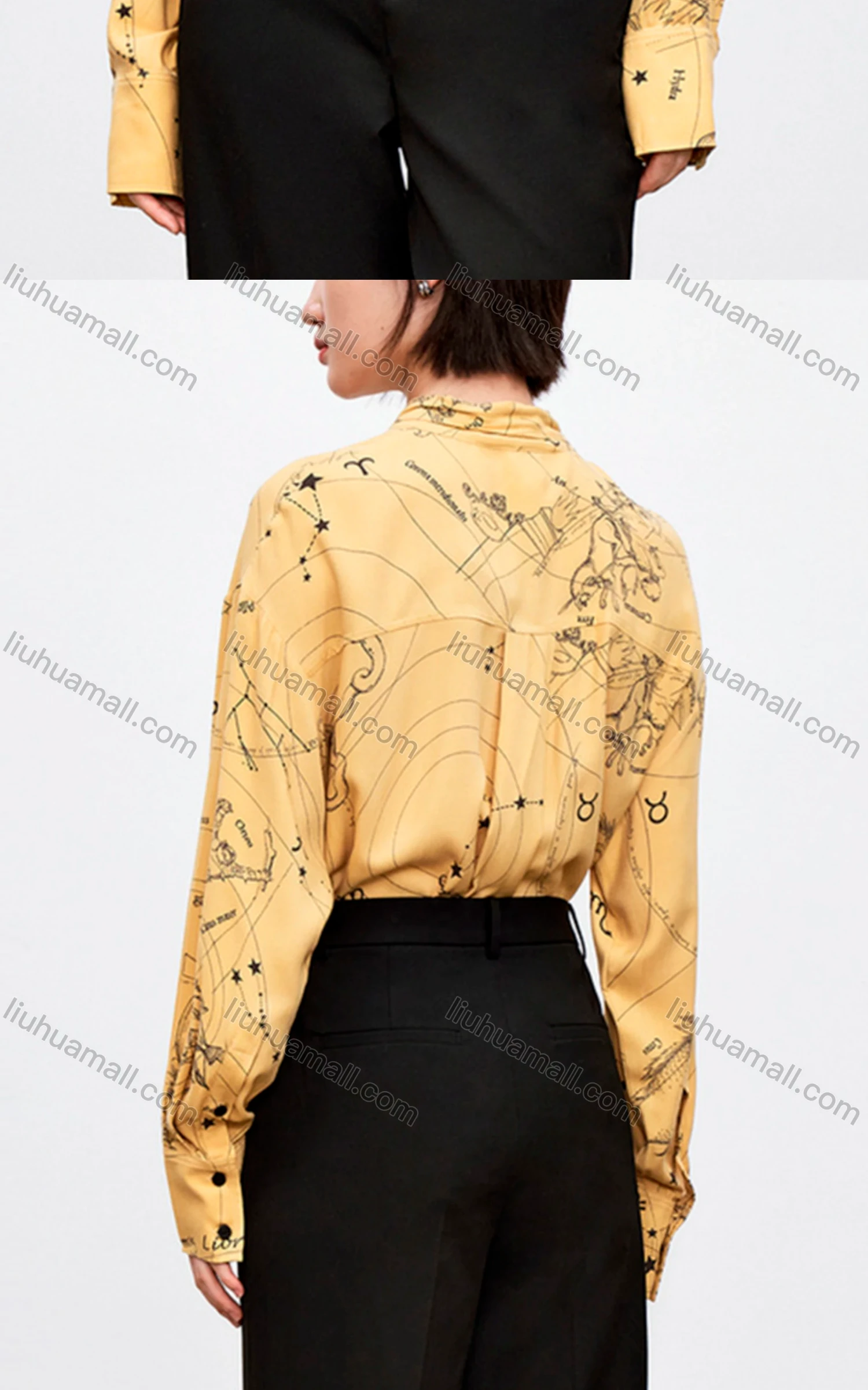Wholesale Women's Fashion Tie Neck Long Sleeve Baroque Print Button Down Shirt 574558# - Liuhuamall