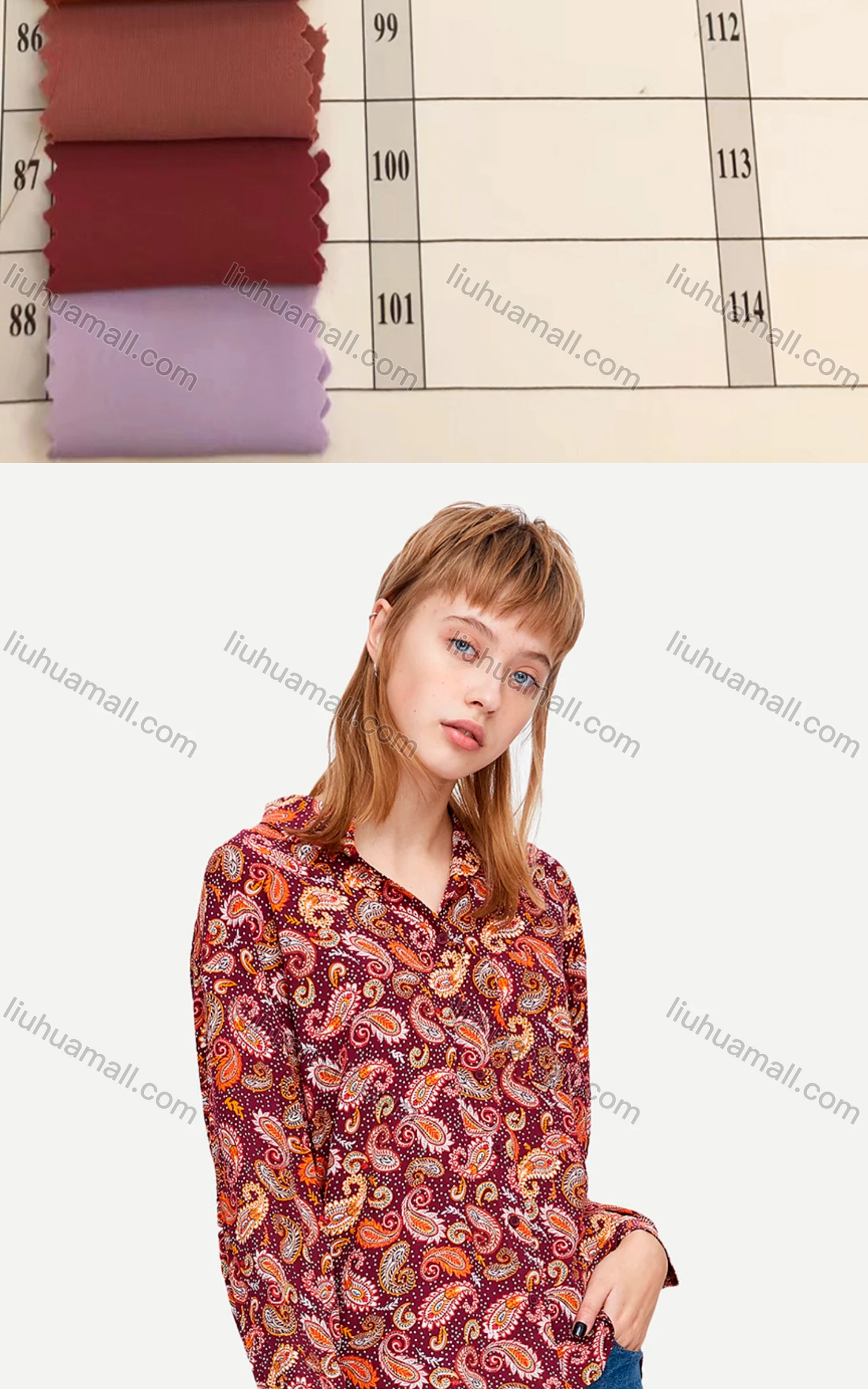 Wholesale Women's Vintage Long Sleeve Collared Paisley Print Shirt 636312# - Liuhuamall