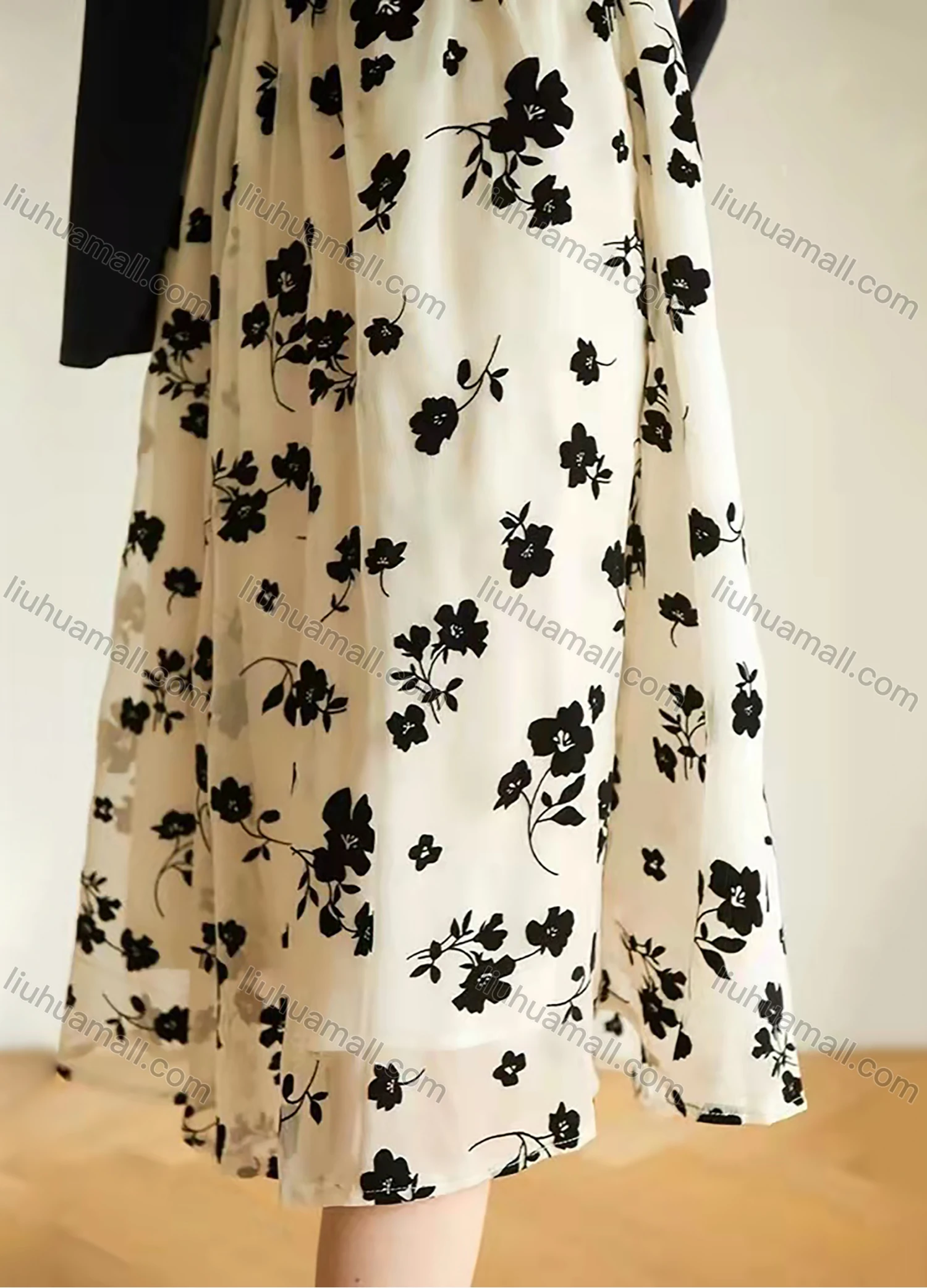 Wholesale Women's Elastic Waist Floral Print Ruffle Hem Midi Skirt AY159# - Liuhuamall
