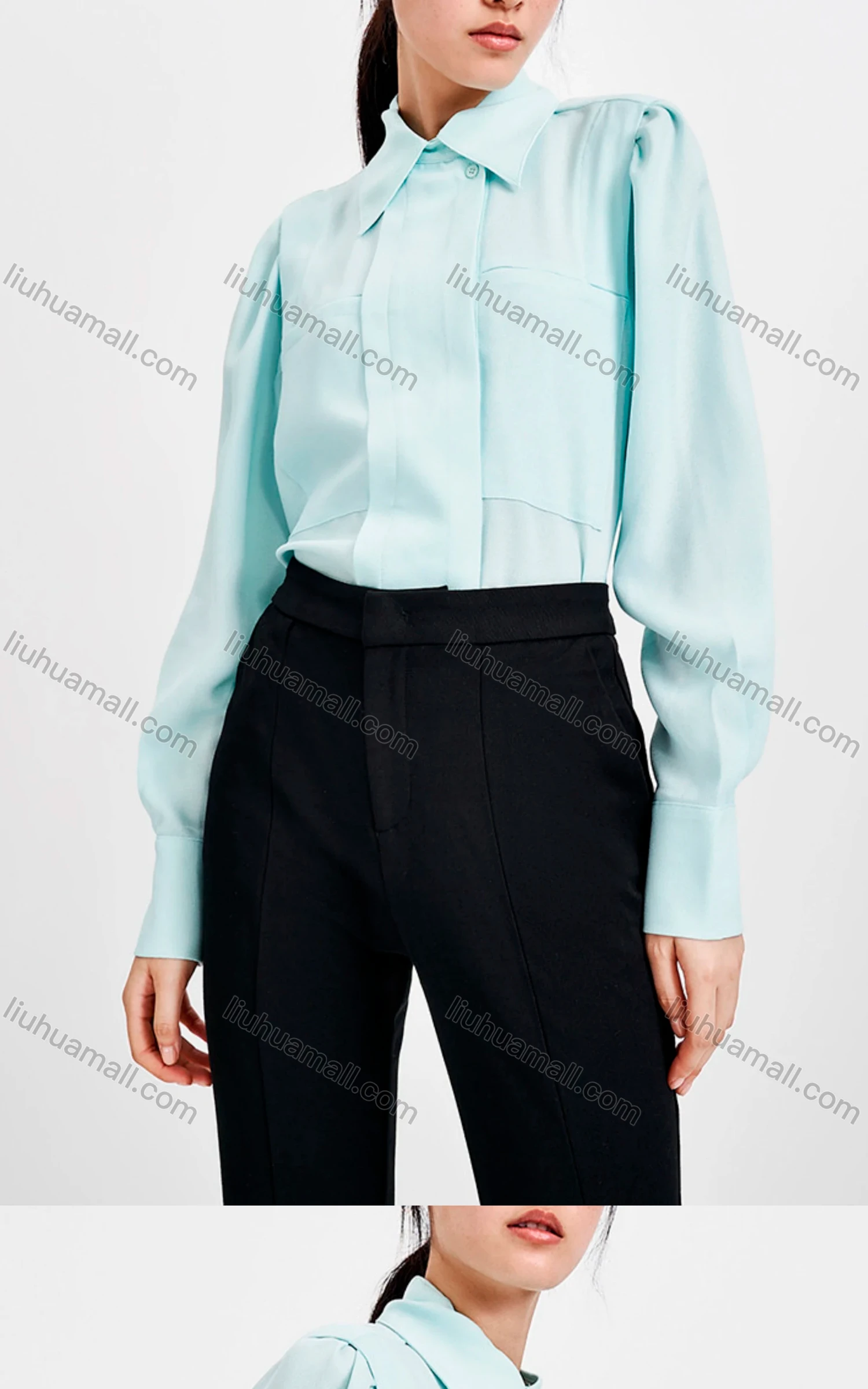 Wholesale Women's Elegant Long Sleeve Collared Button Down Plain Shirt - Liuhuamall