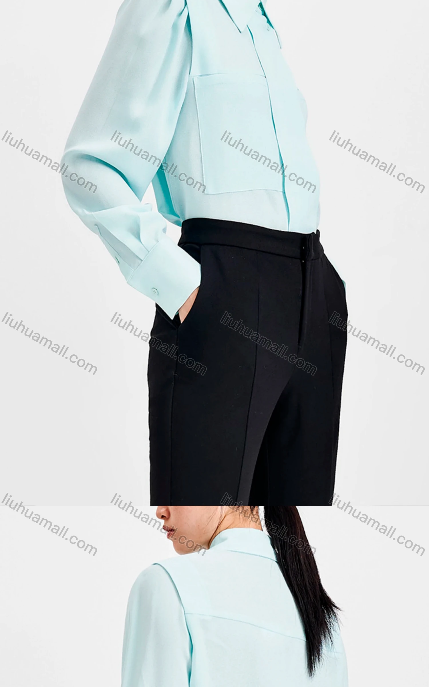 Wholesale Women's Elegant Long Sleeve Collared Button Down Plain Shirt - Liuhuamall