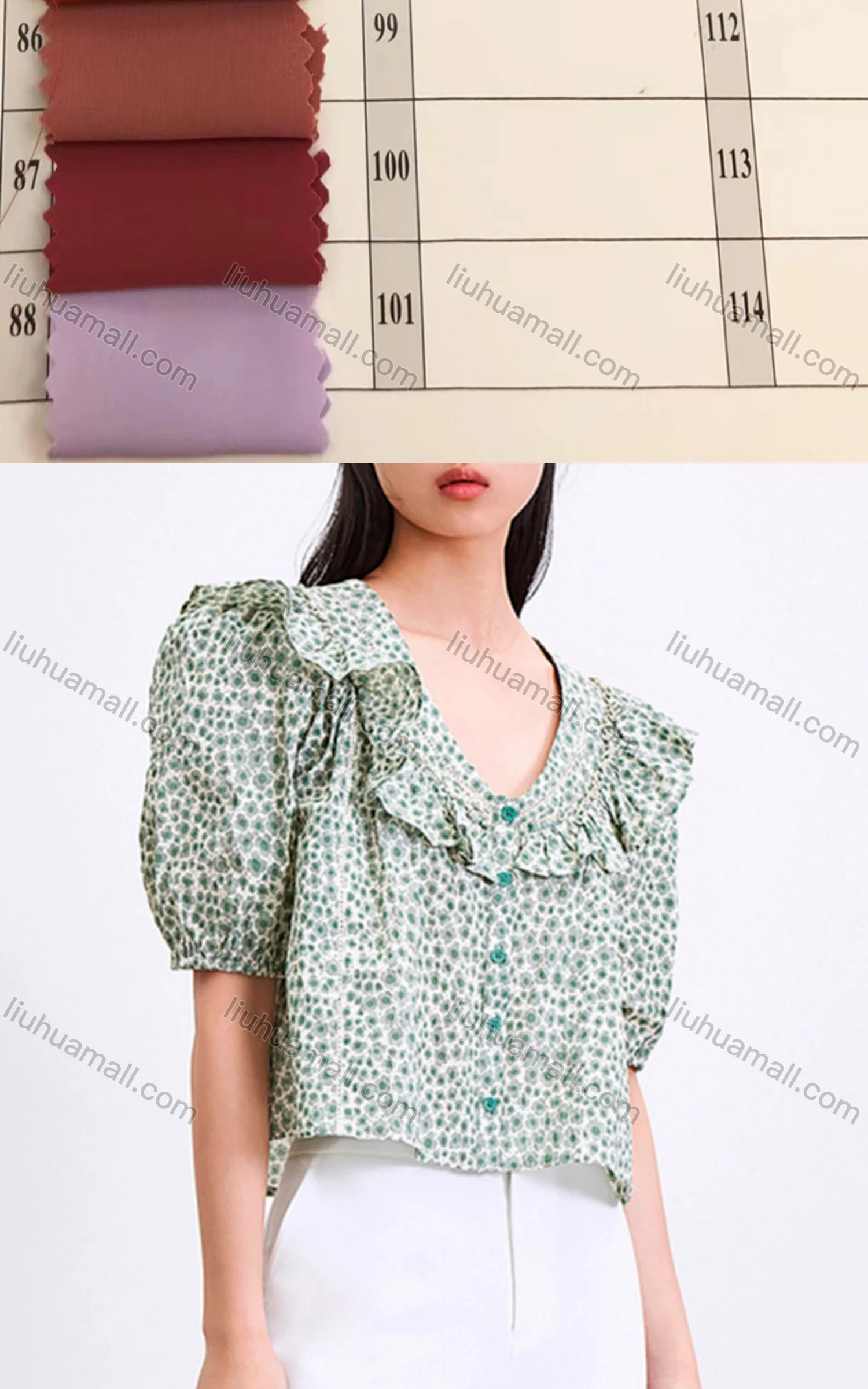 Wholesale Women's Elegant Half Sleeve Scoop Neck Floral Print Ruffle Trim Top 806023# - Liuhuamall