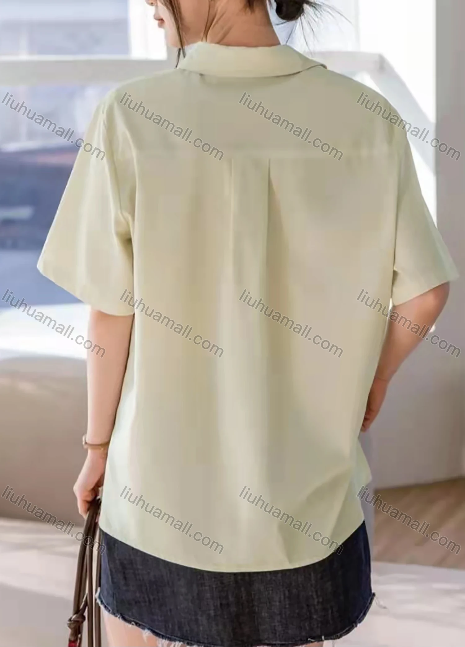 Wholesale Women's Collared Short Sleeve Buttons Plain Casual Shirt AY170# - Liuhuamall