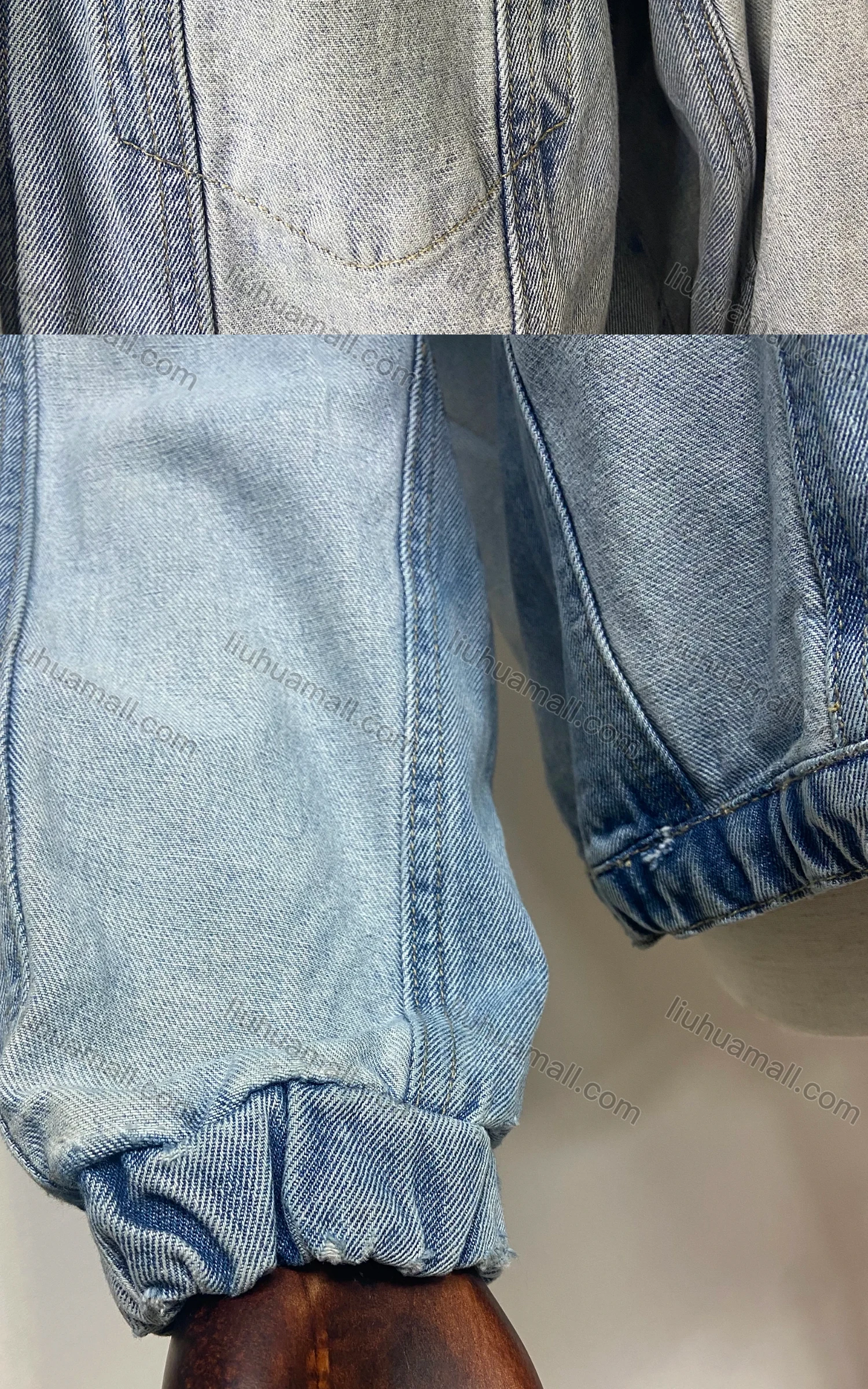 Wholesale Women's Fashion Plain Lapel Button Down Splicing Distressed Fake Pocket Denim Jacket - Liuhuamall