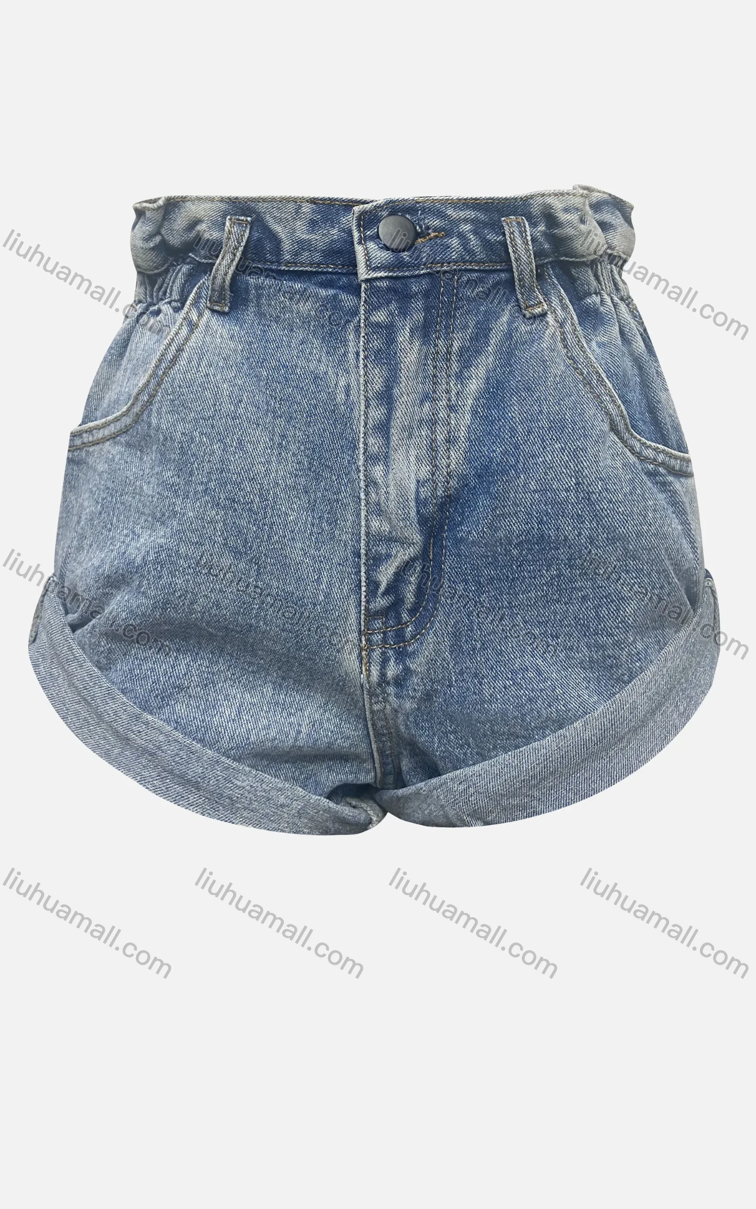 Wholesale Women's Fashion Plain Pockets Wash Distressed Rolled Hem Denim Shorts 3292# - Liuhuamall