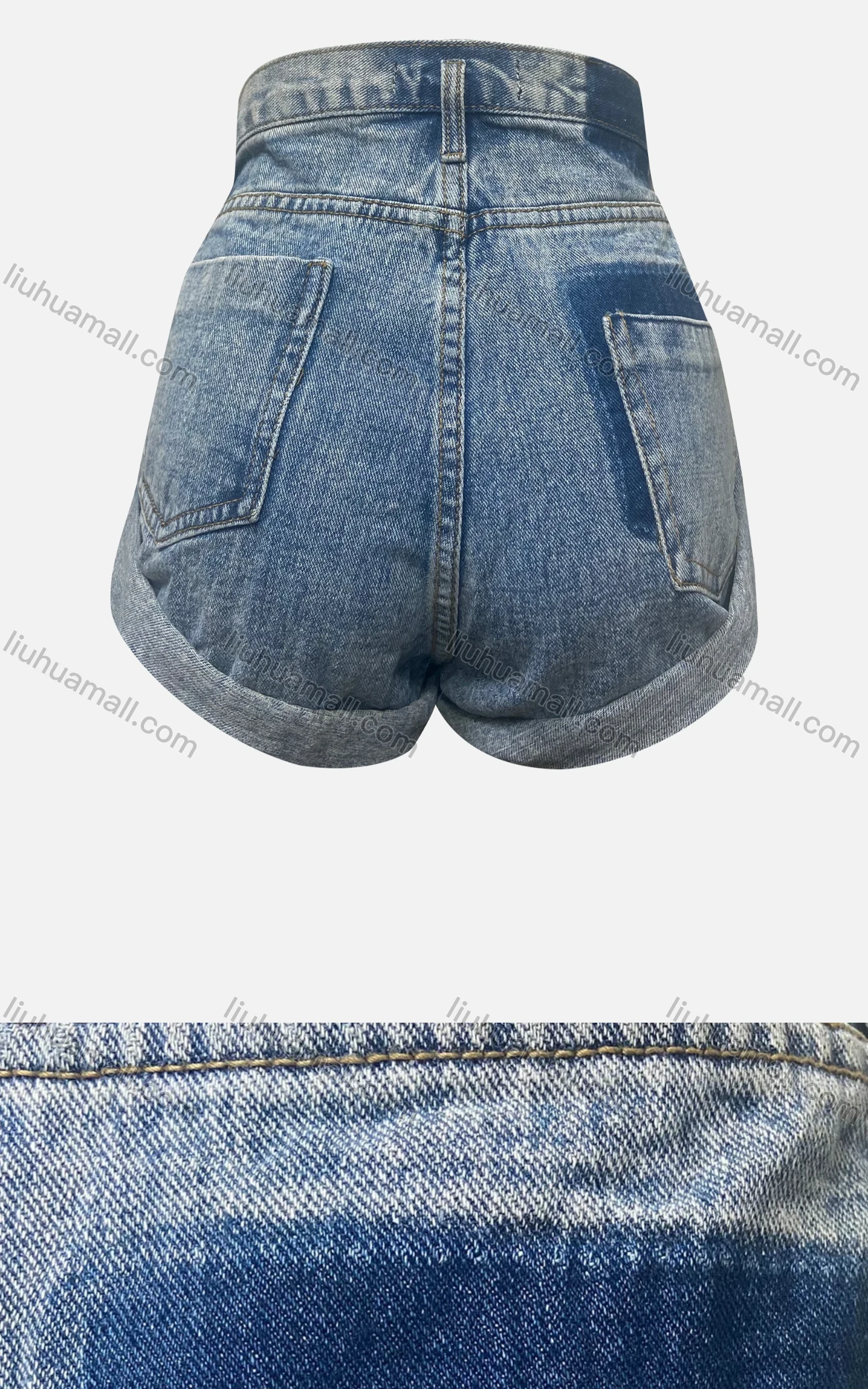 Wholesale Women's Fashion Plain Pockets Wash Distressed Rolled Hem Denim Shorts 3292# - Liuhuamall