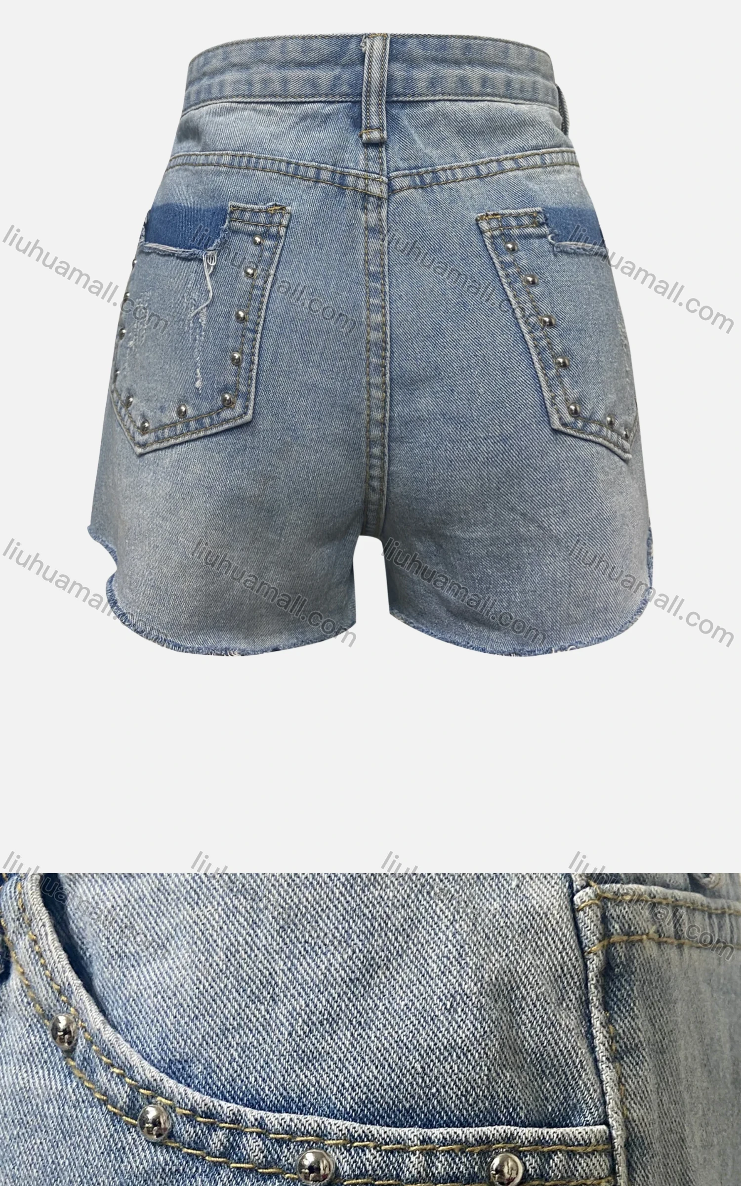 Wholesale Women's Fashion Plain Wash Distressed Ripped Frayed Raw Hem Pockets Denim Shorts 3297# - Liuhuamall