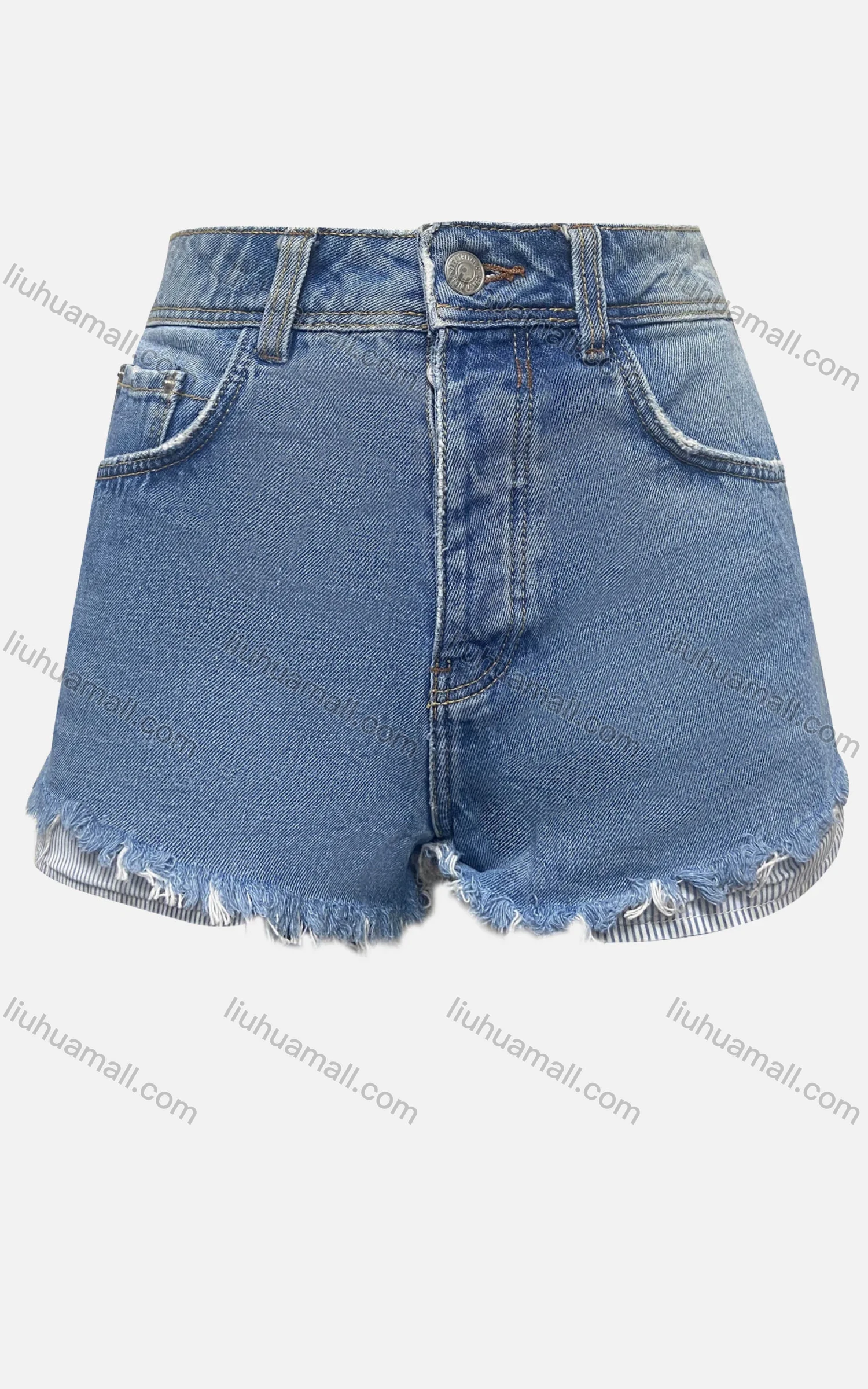 Wholesale Women's Fashion Plain Wash Distressed Frayed Raw Hem Pockets Denim Shorts 3298# - Liuhuamall