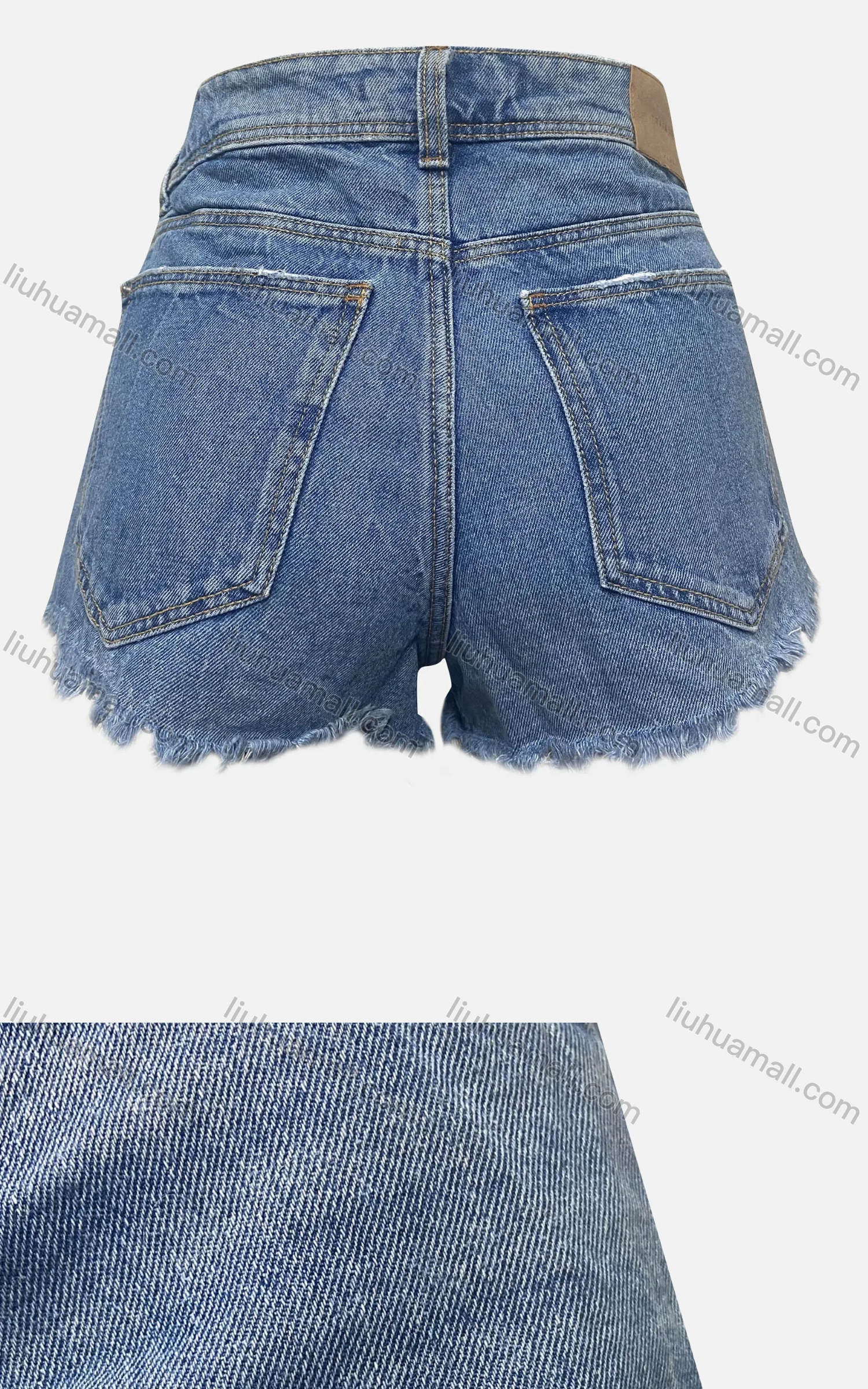 Wholesale Women's Fashion Plain Wash Distressed Frayed Raw Hem Pockets Denim Shorts 3298# - Liuhuamall
