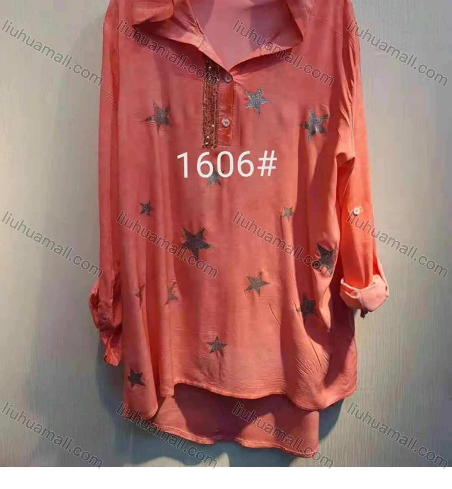 Wholesale Women's Long Sleeve Hooded Button Buckle Strap Cuff Hot Stamping Star Graphic Sequin Decor High Low Hem Tunic - Liuhuamall