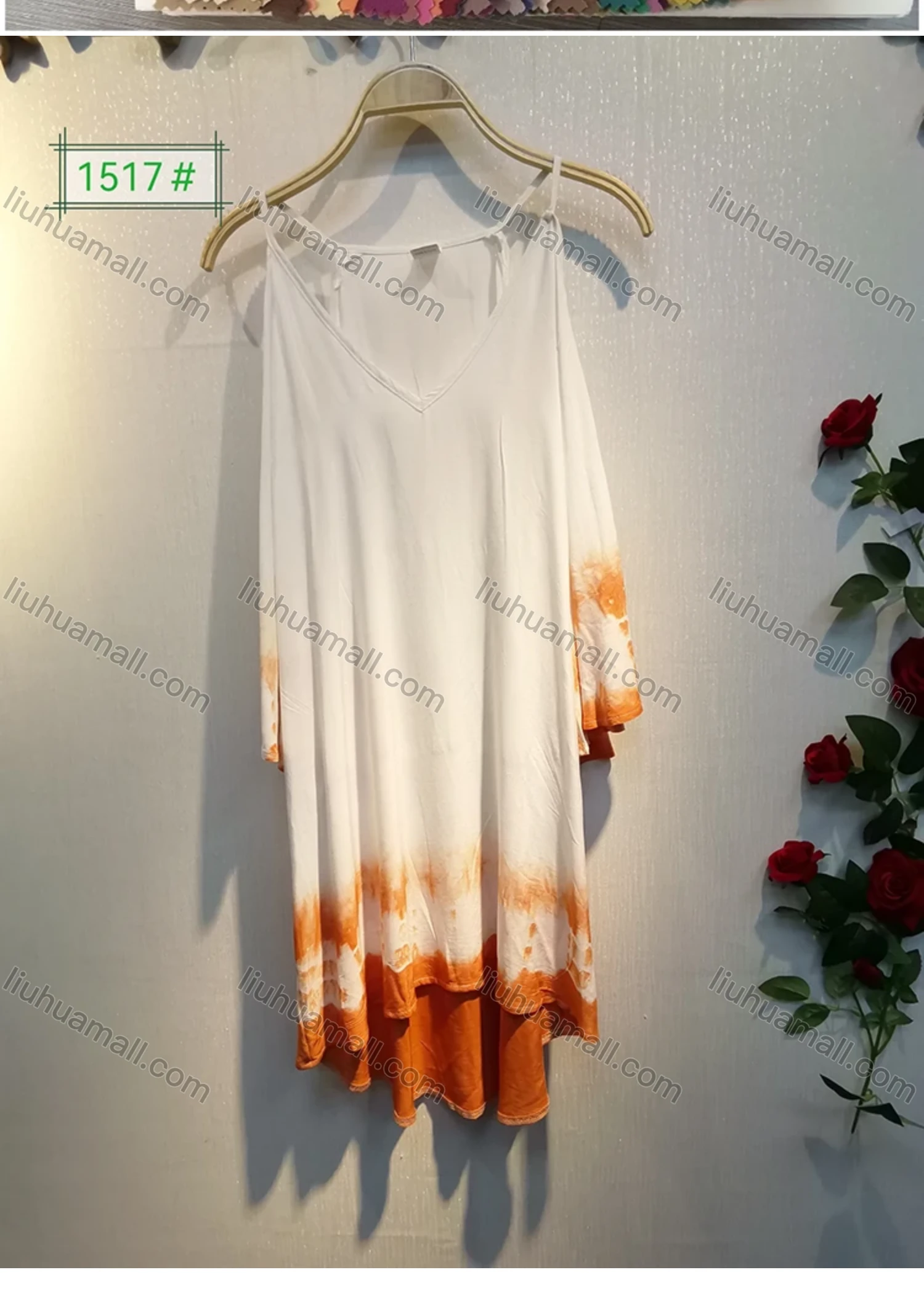 Wholesale Women's V Neck Spaghetti Strap Cold Shoulder Flounce Sleeve Tie Dye Tunic - Liuhuamall