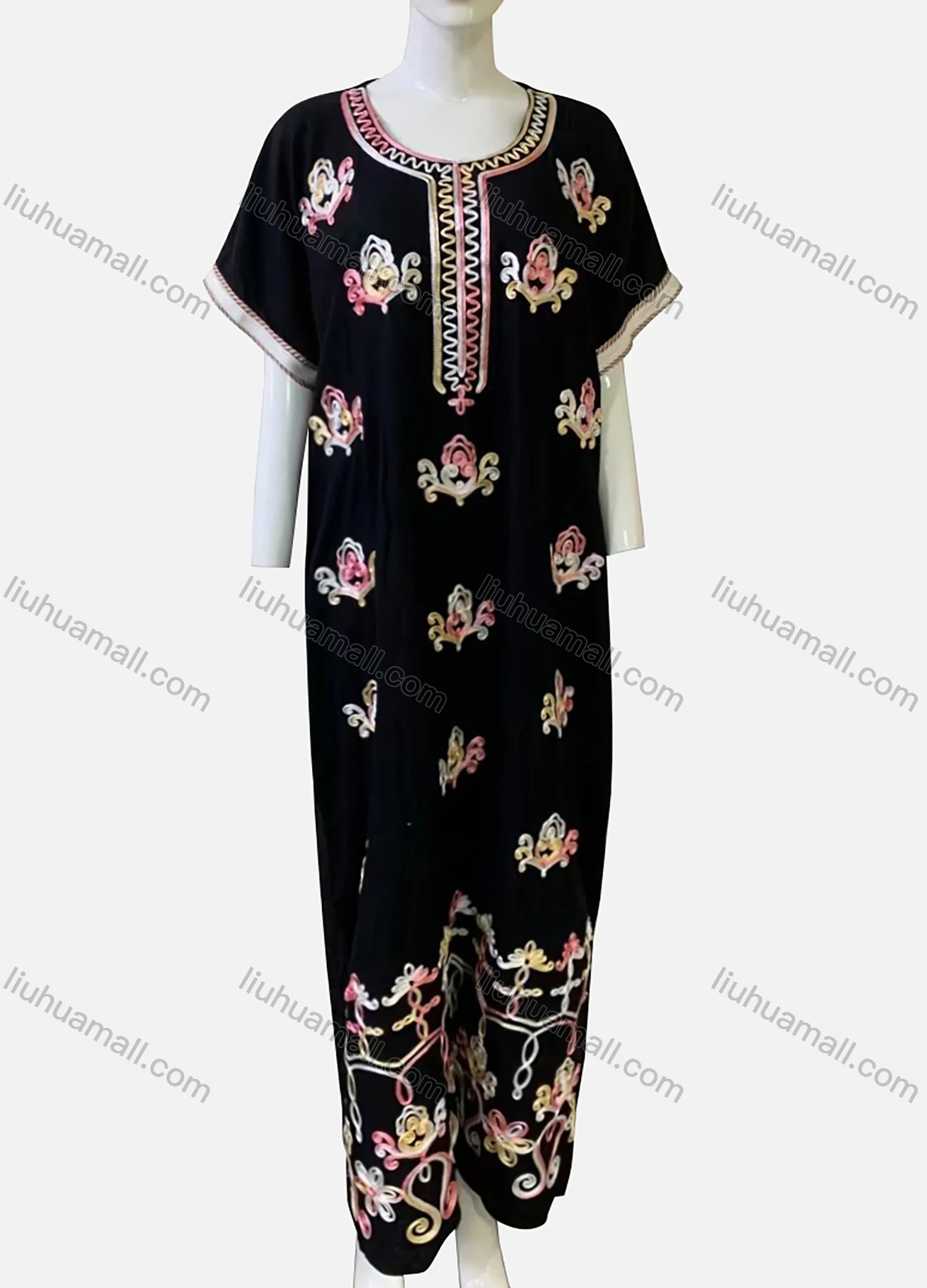 Wholesale Women's African Batwing Sleeve Gold Thread Woven Embroidery Folk Art Maxi Kaftan Dress LSHXS-223# - Liuhuamall