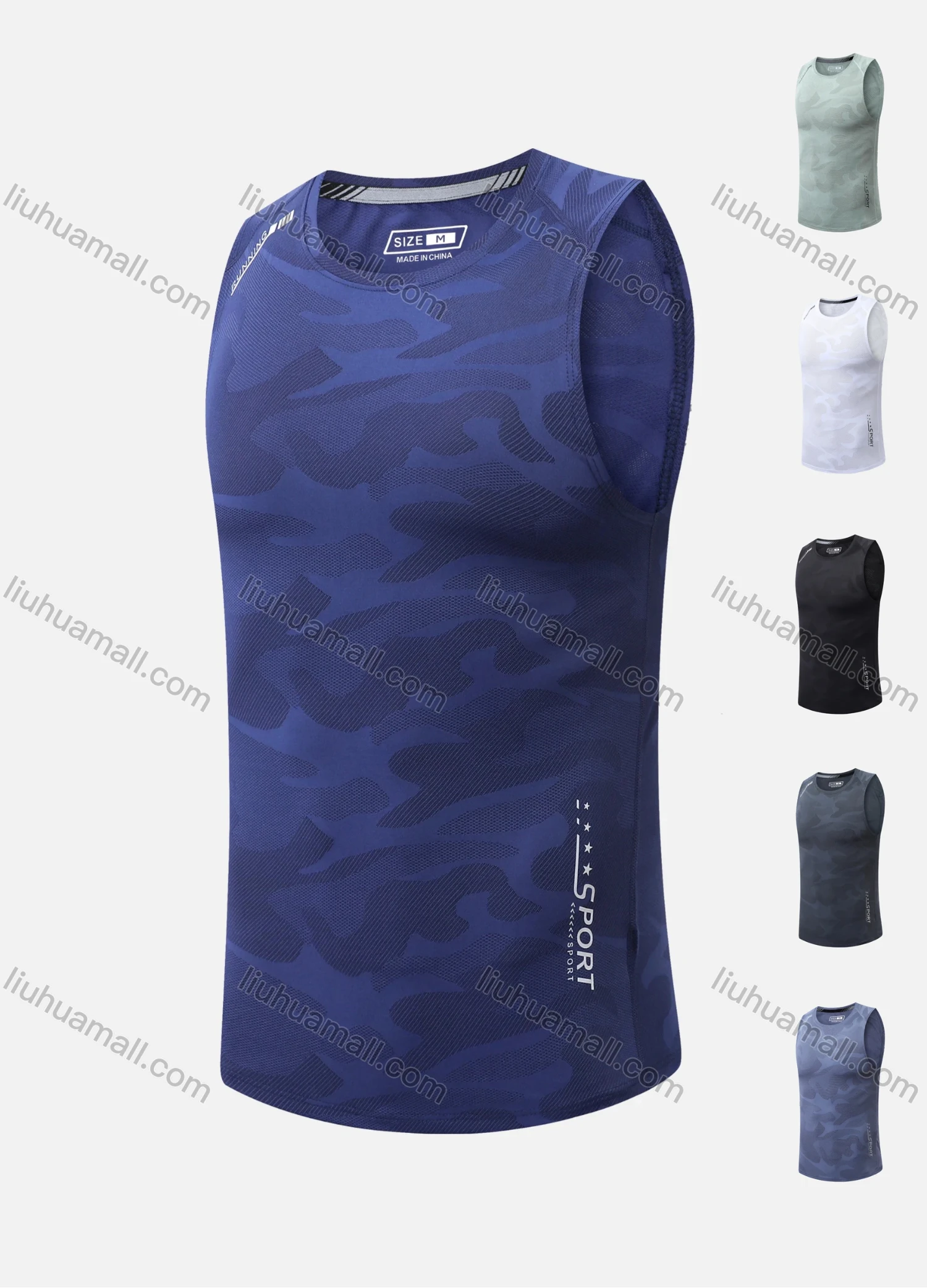 Wholesale Men's Quick Dry Comfy Workout Camo Print Letter Athletic Tank Top 3350# - Liuhuamall